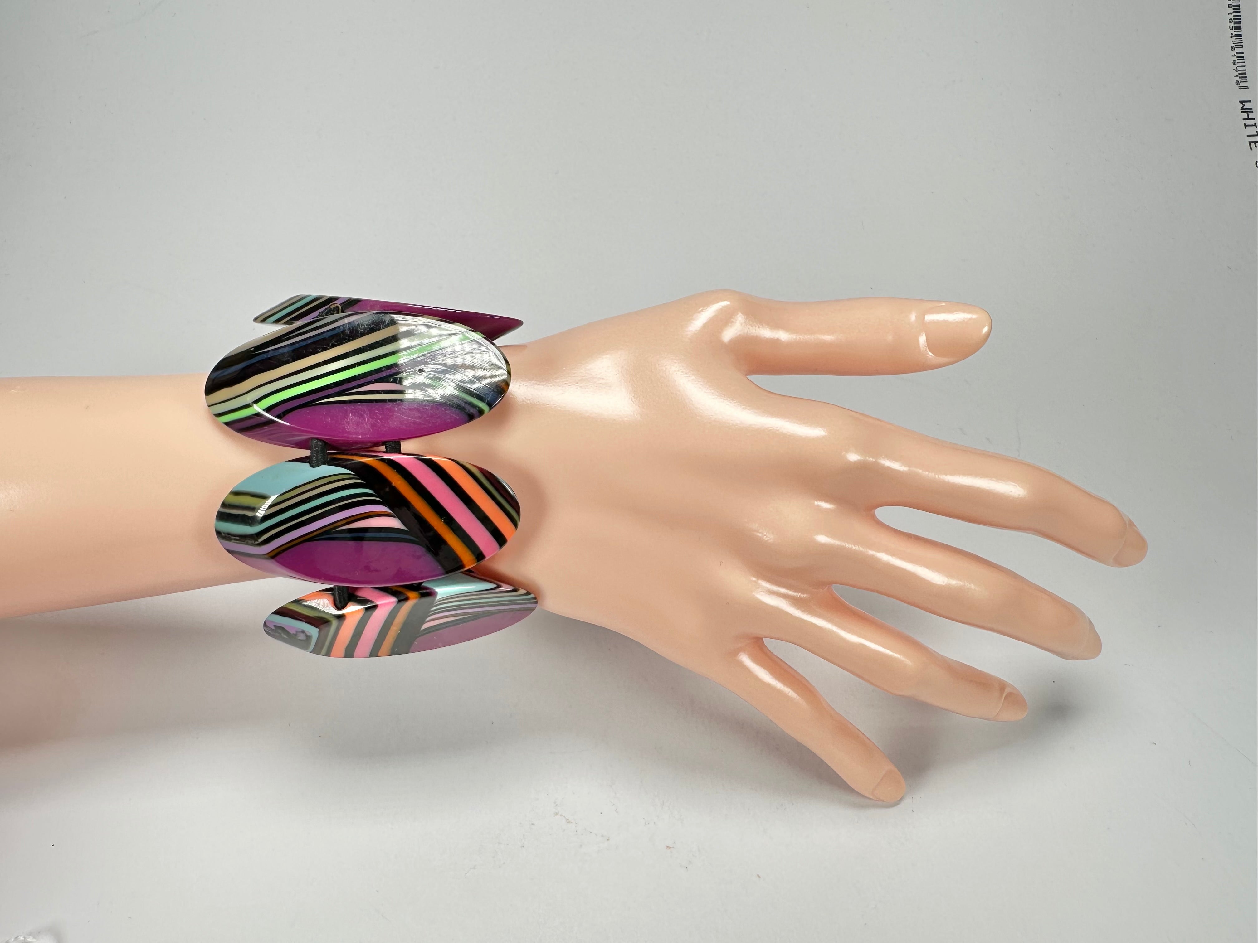 Jackie Brazil "Mouline" Purple Swirls 7 Piece Oval Elasticated Bracelet ( B3168 )