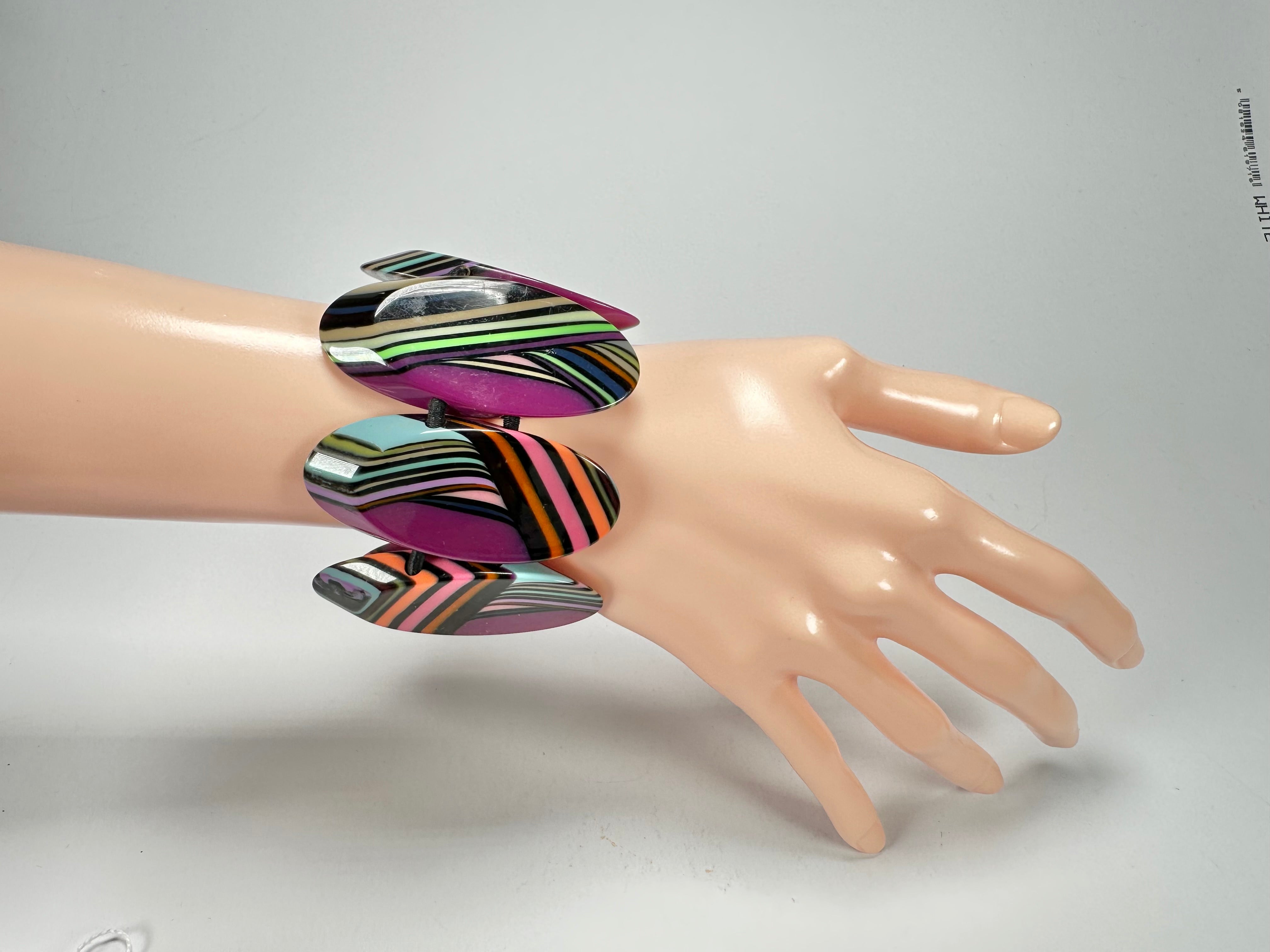 Jackie Brazil "Mouline" Purple Swirls 7 Piece Oval Elasticated Bracelet ( B3168 )