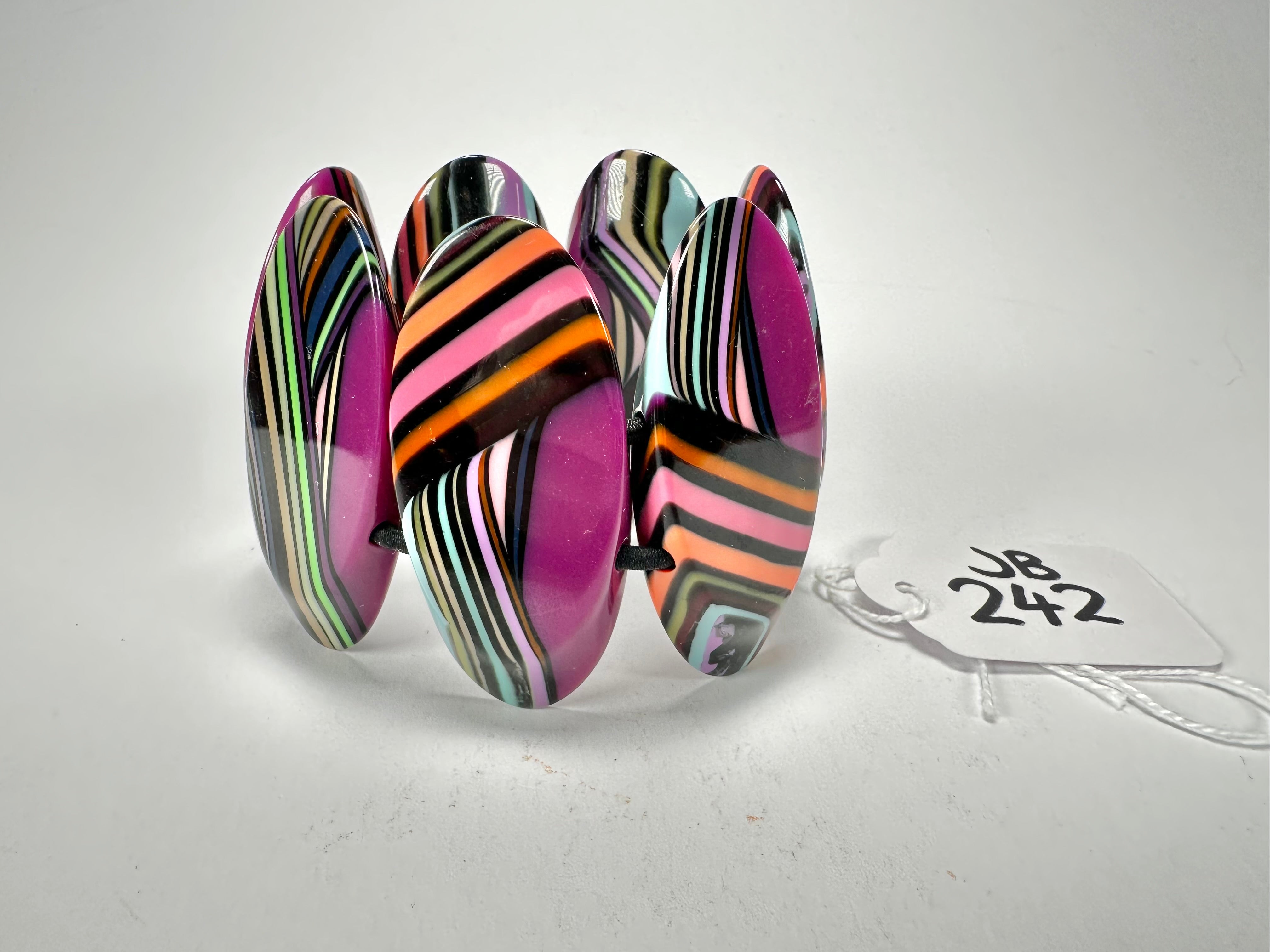 Jackie Brazil "Mouline" Purple Swirls 7 Piece Oval Elasticated Bracelet ( B3168 )
