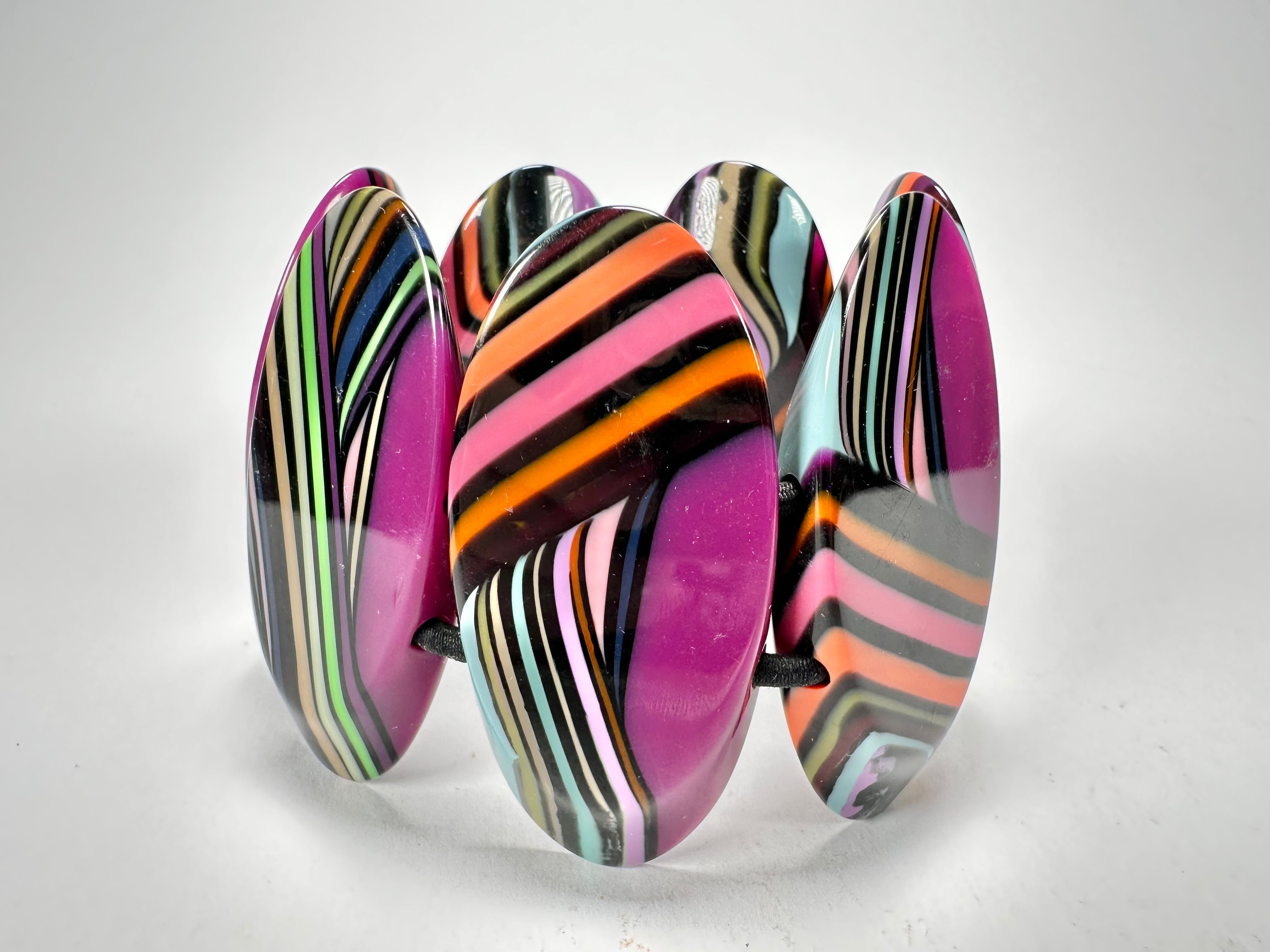 Jackie Brazil "Mouline" Purple Swirls 7 Piece Oval Elasticated Bracelet ( B3168 )