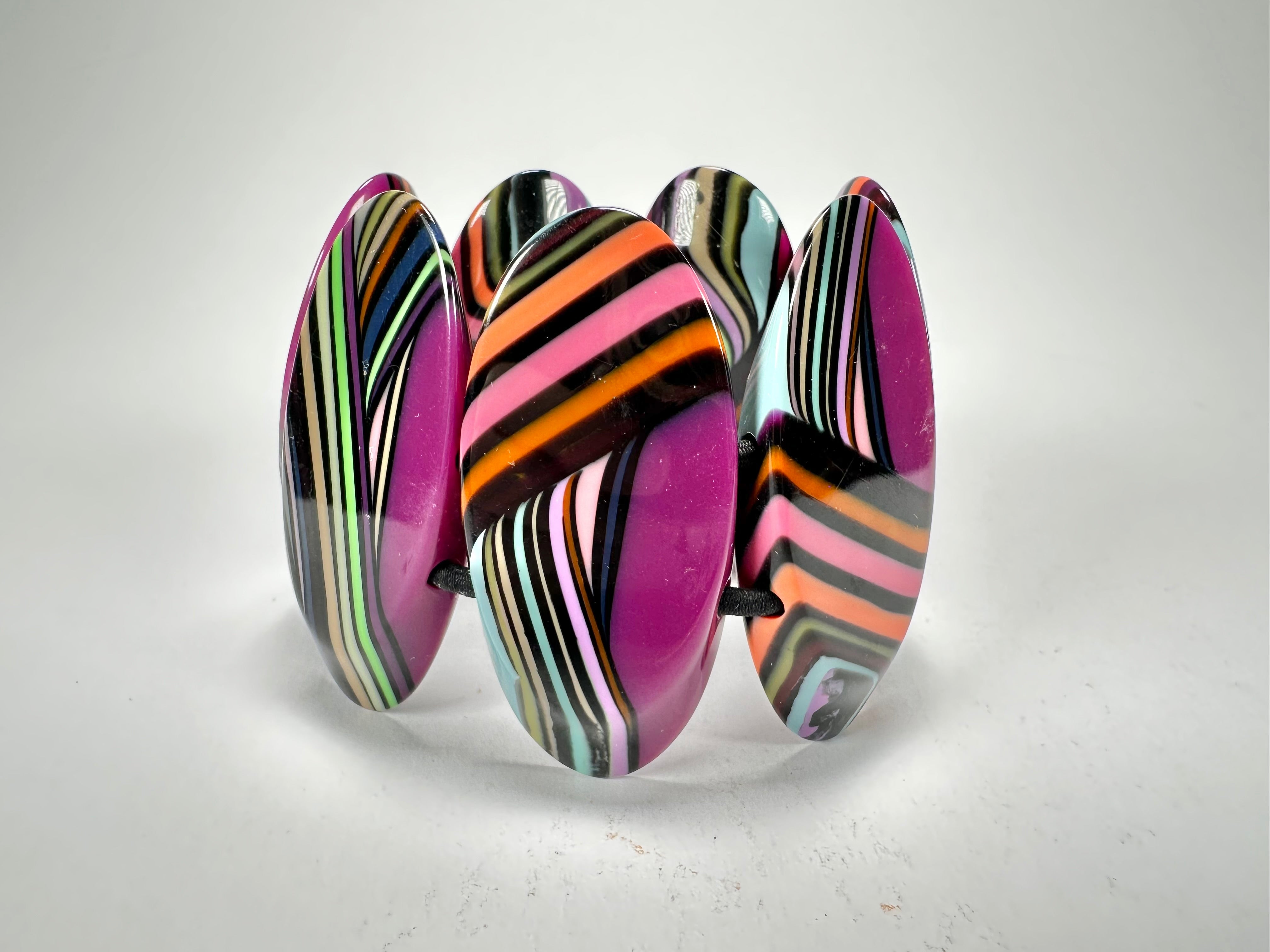 Jackie Brazil "Mouline" Purple Swirls 7 Piece Oval Elasticated Bracelet ( B3168 )