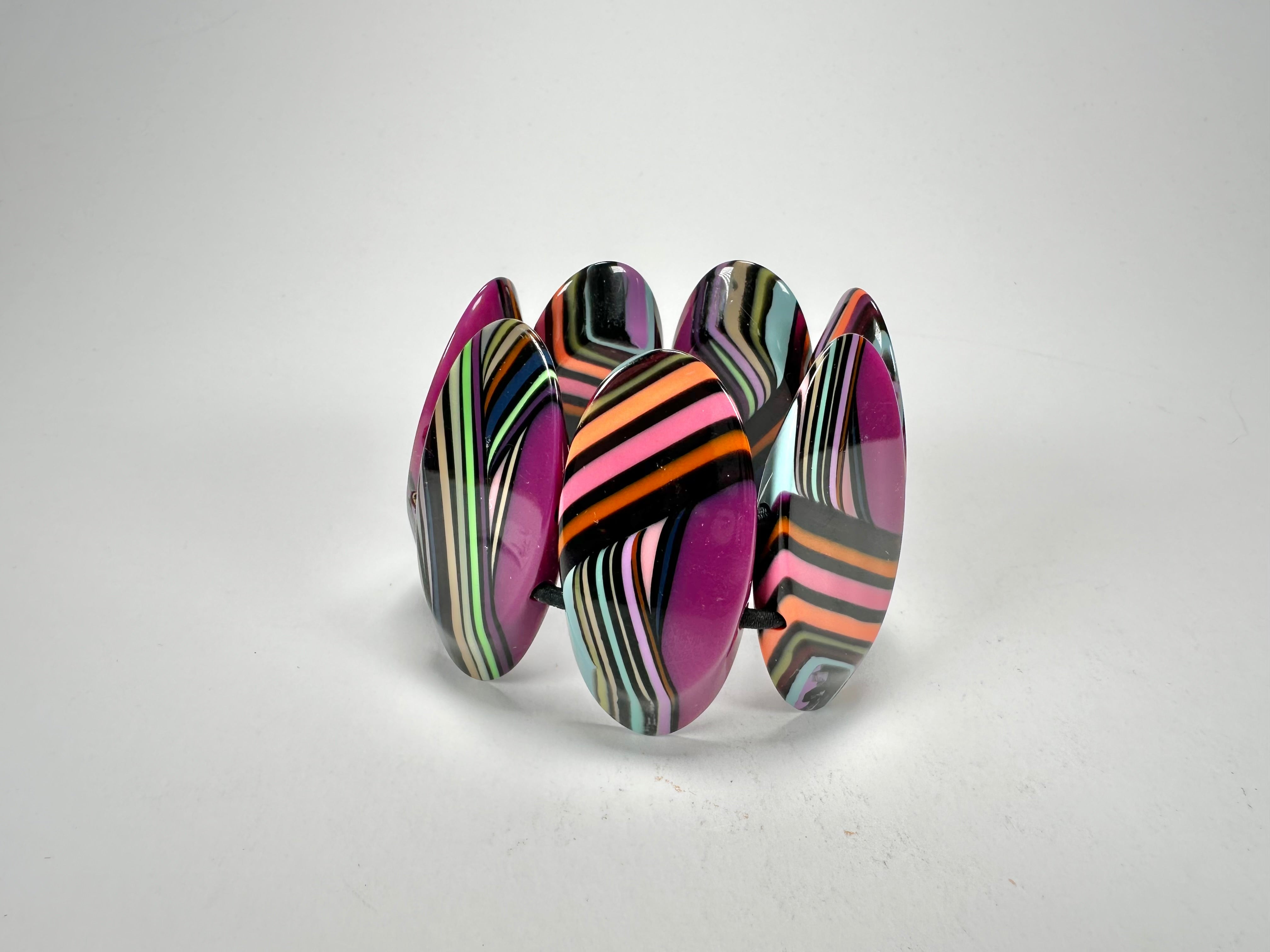 Jackie Brazil "Mouline" Purple Swirls 7 Piece Oval Elasticated Bracelet ( B3168 )
