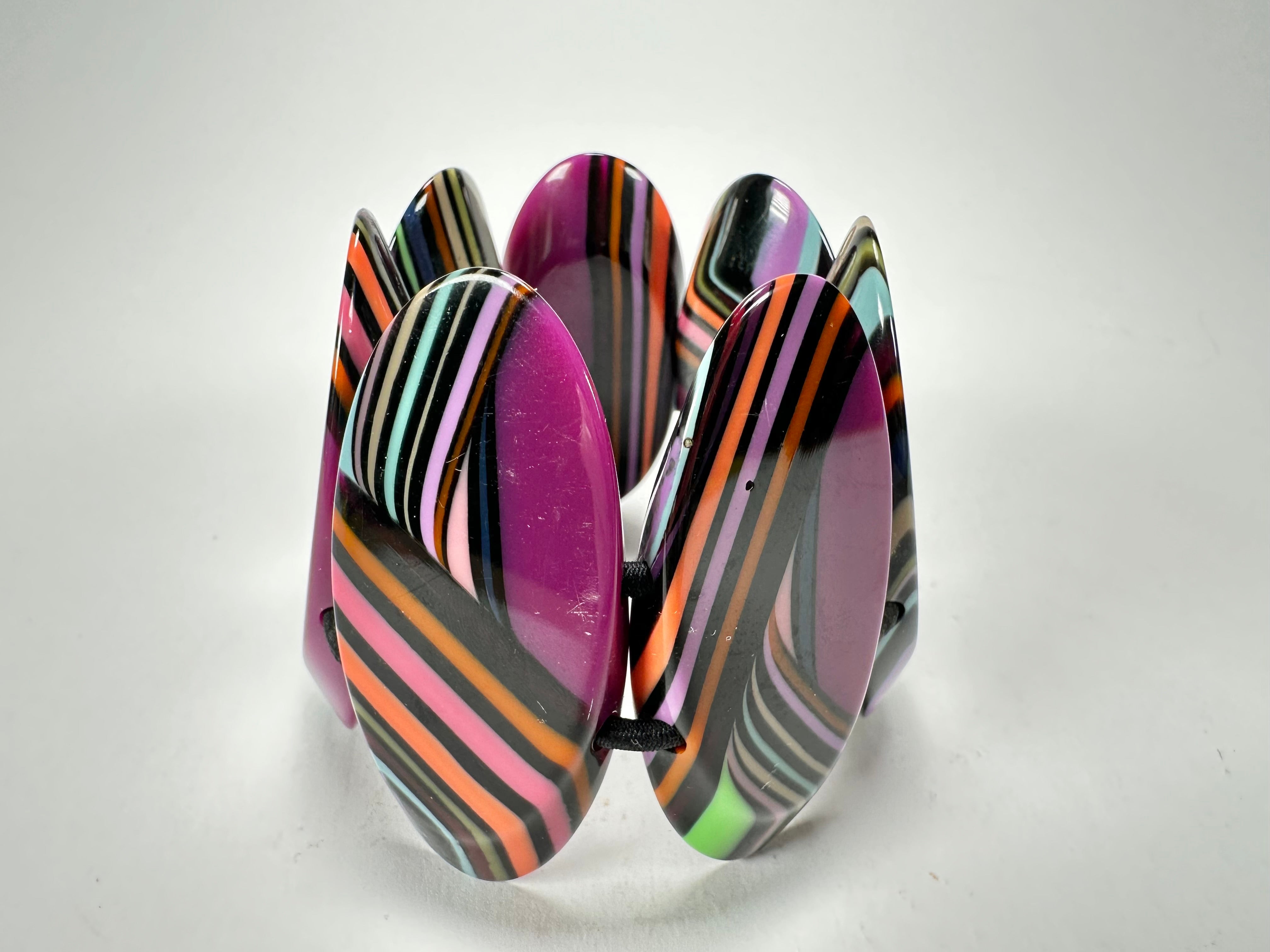 Jackie Brazil "Mouline" Purple Swirls 7 Piece Oval Elasticated Bracelet ( B3168 )