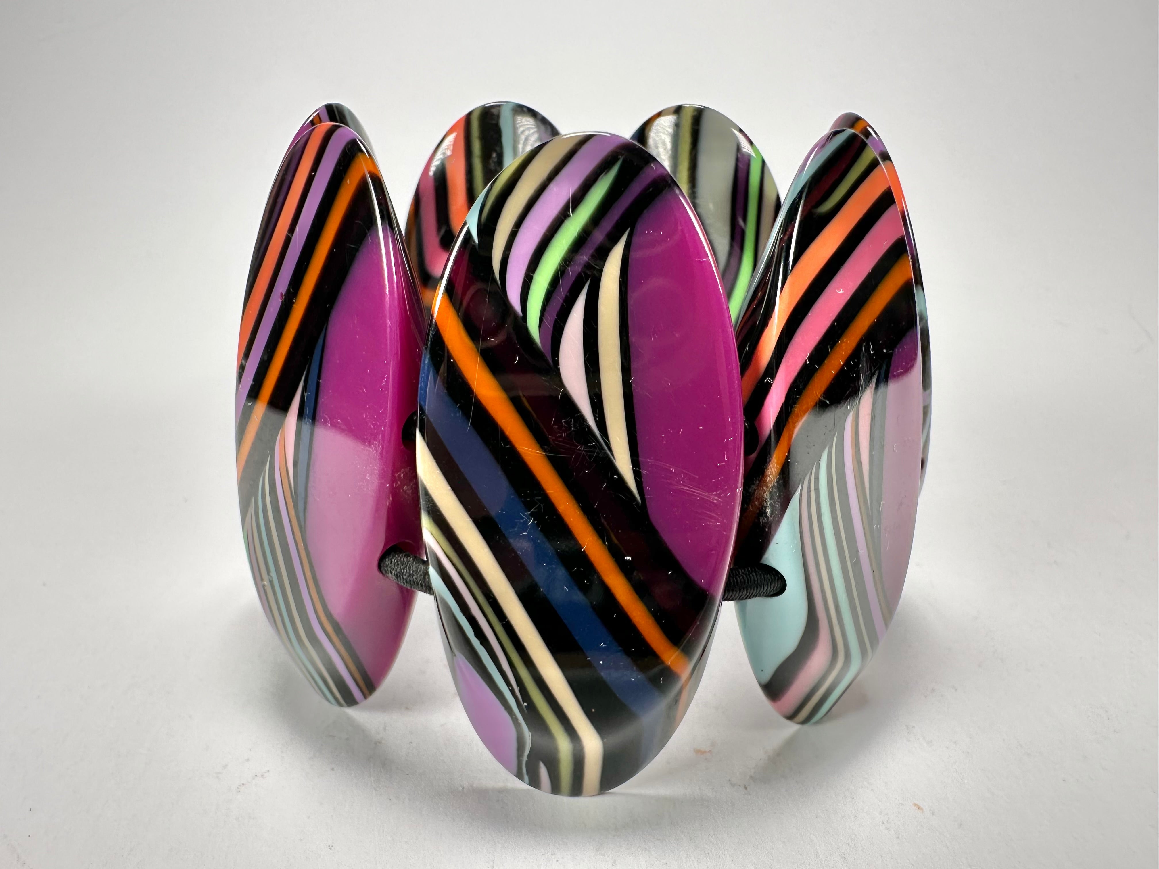 Jackie Brazil "Mouline" Purple Swirls 7 Piece Oval Elasticated Bracelet ( B3168 )