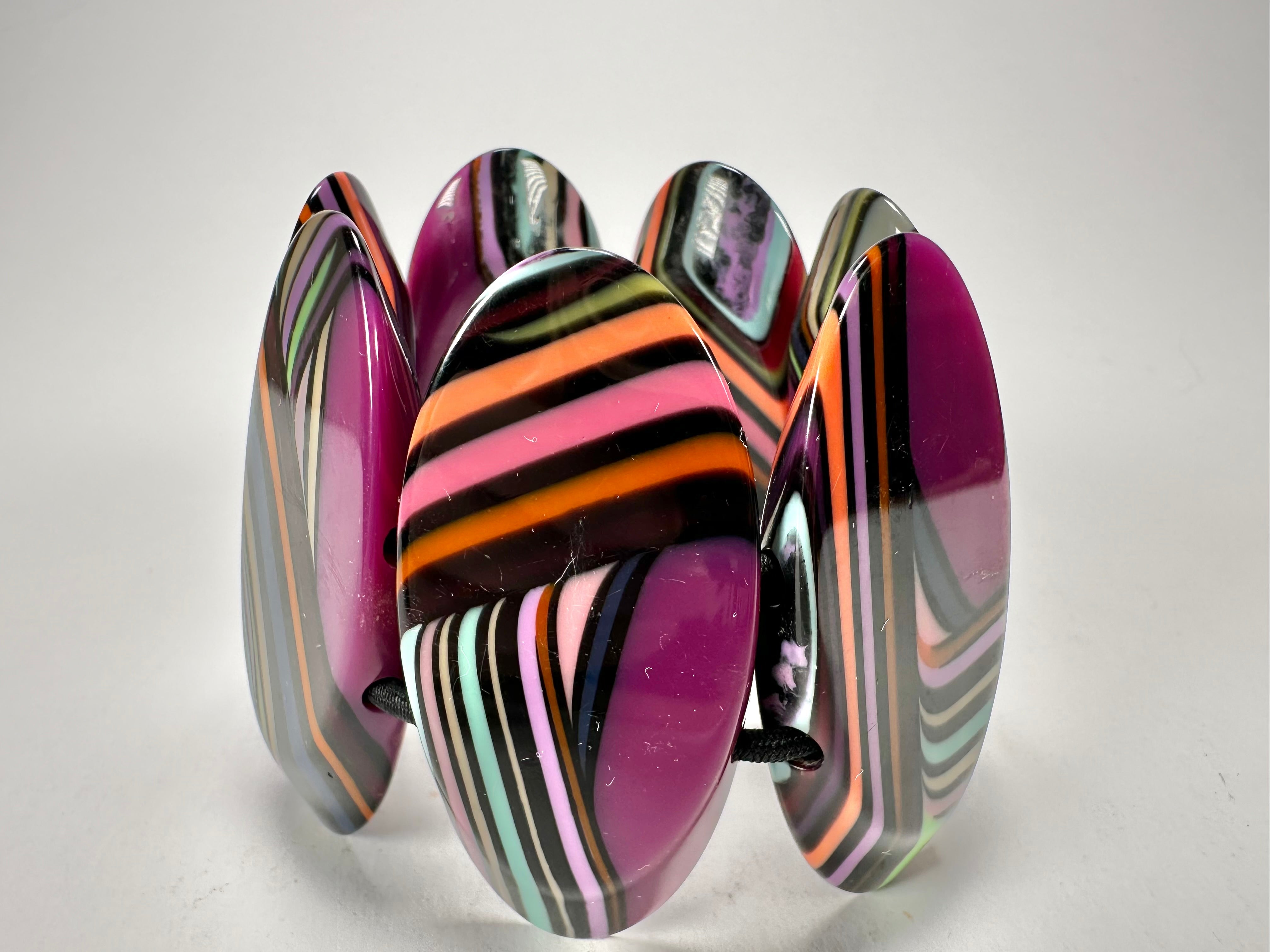 Jackie Brazil "Mouline" Purple Swirls 7 Piece Oval Elasticated Bracelet ( B3168 )