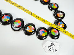Jackie Brazil "Saturn" Black & Kandinsky Disc & Cylinder Long 110cm Necklace ( N0067 )
