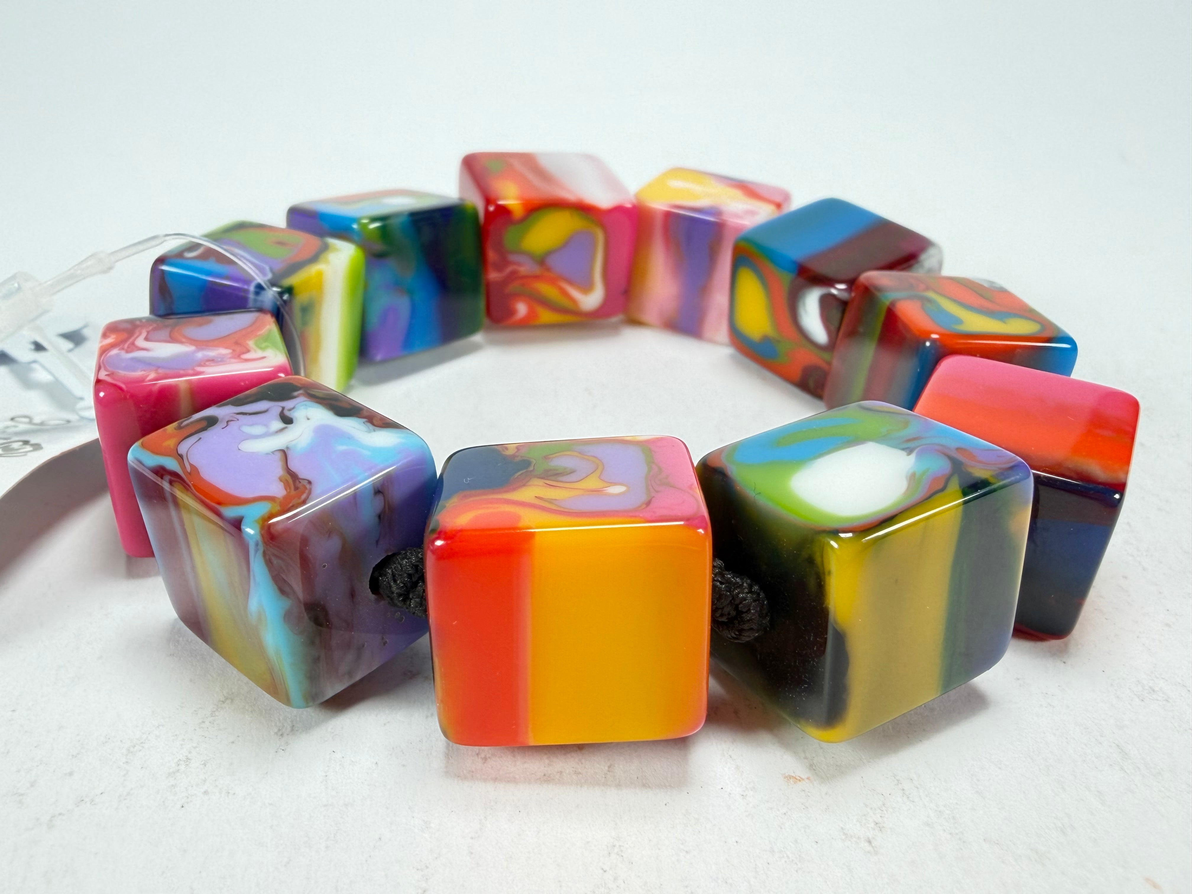 Jackie Brazil "Kandinsky" Liquorice Small Cubes Bracelet ( B0224 )