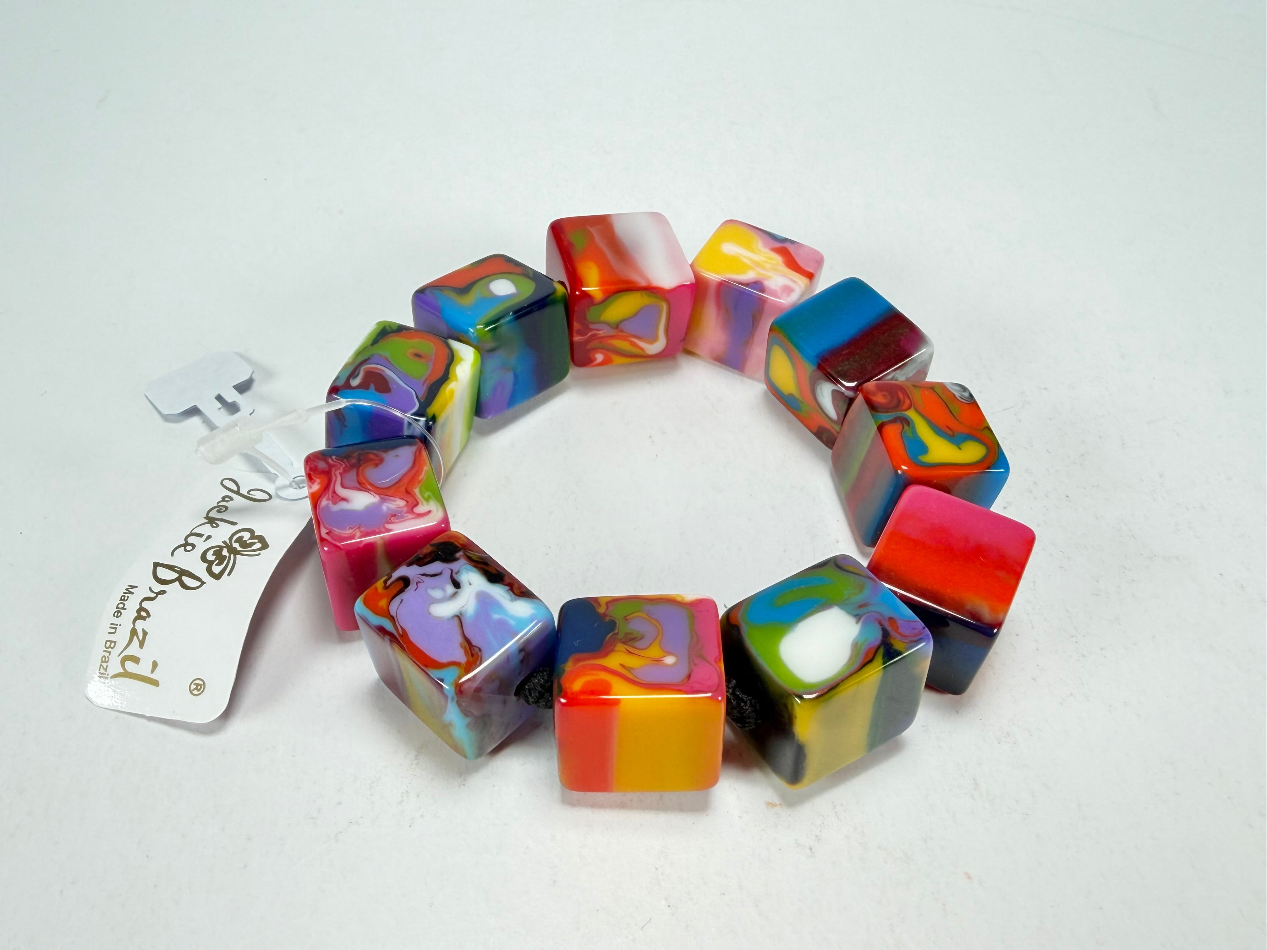 Jackie Brazil "Kandinsky" Liquorice Small Cubes Bracelet ( B0224 )