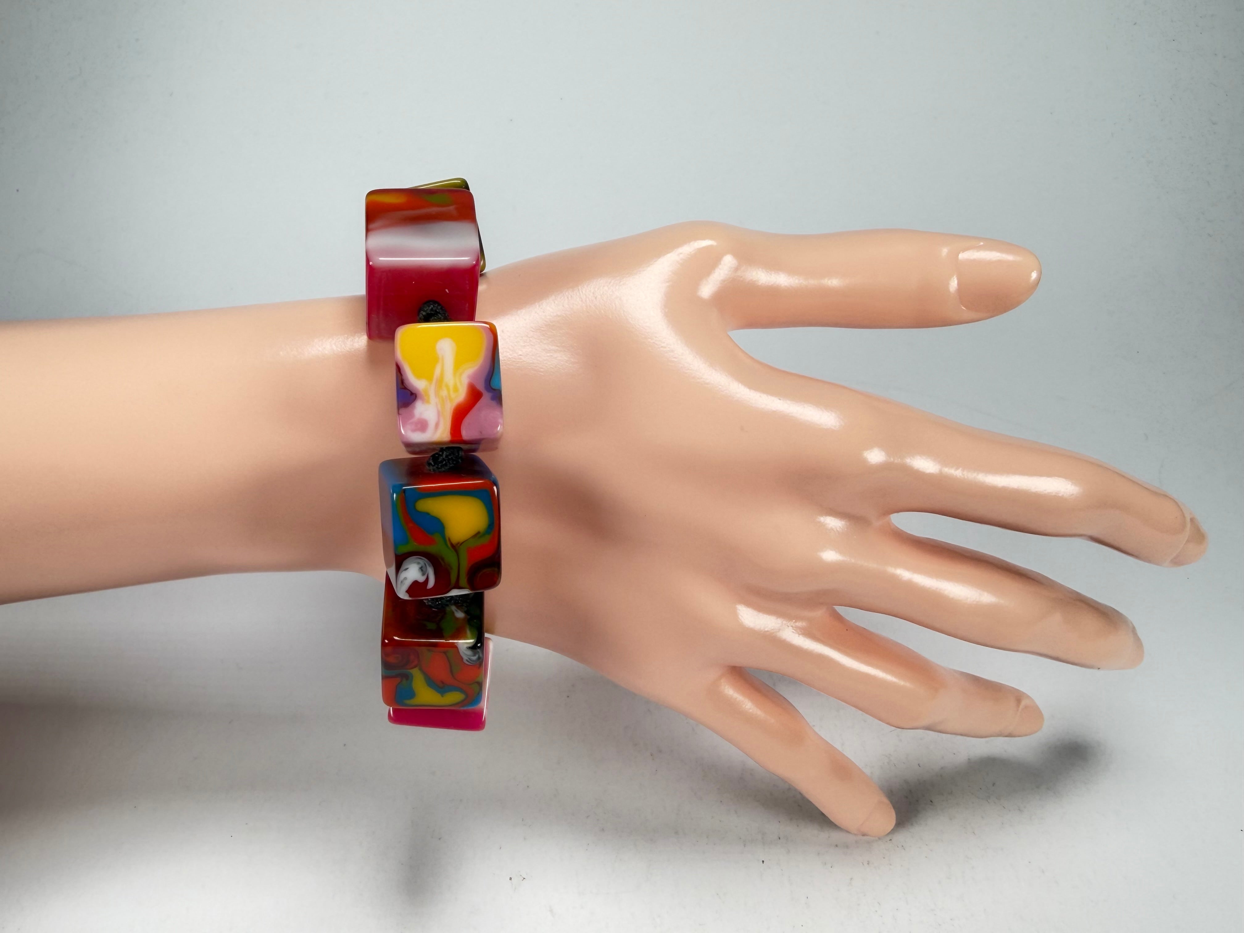 Jackie Brazil "Kandinsky" Liquorice Small Cubes Bracelet ( B0224 )