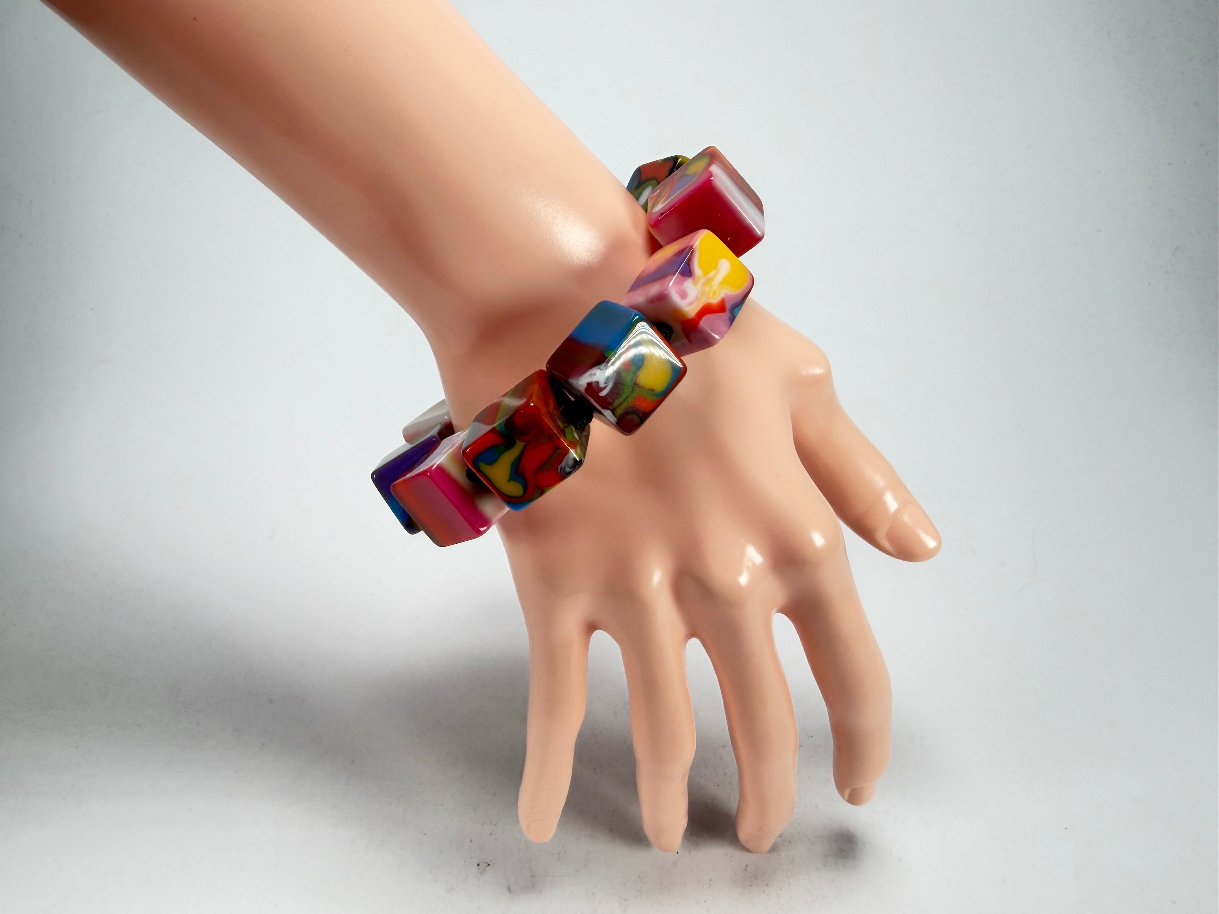 Jackie Brazil "Kandinsky" Liquorice Small Cubes Bracelet ( B0224 )