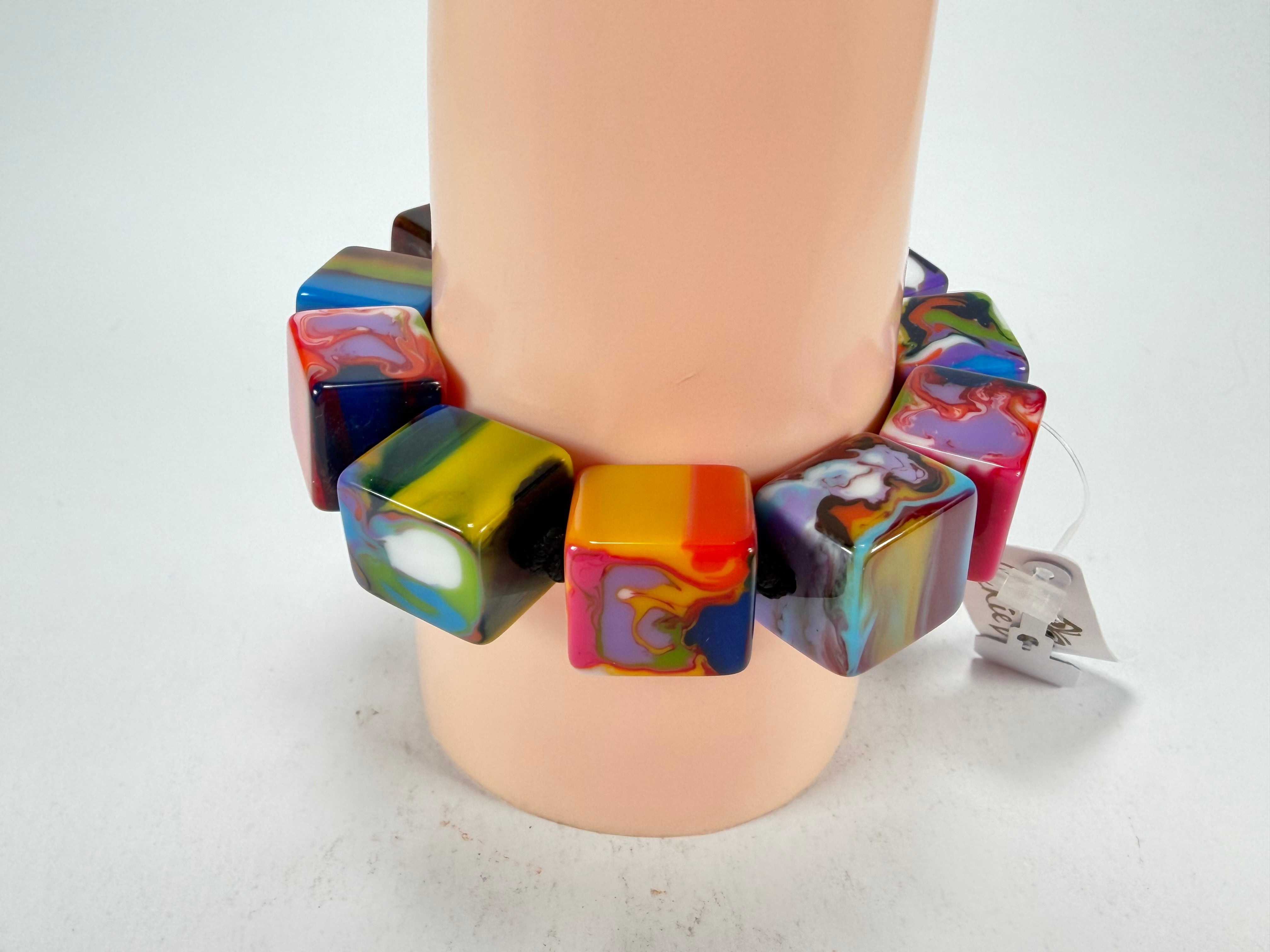Jackie Brazil "Kandinsky" Liquorice Small Cubes Bracelet ( B0224 )