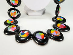 Jackie Brazil "Saturn" Black & Kandinsky Disc & Cylinder Long 110cm Necklace ( N0067 )