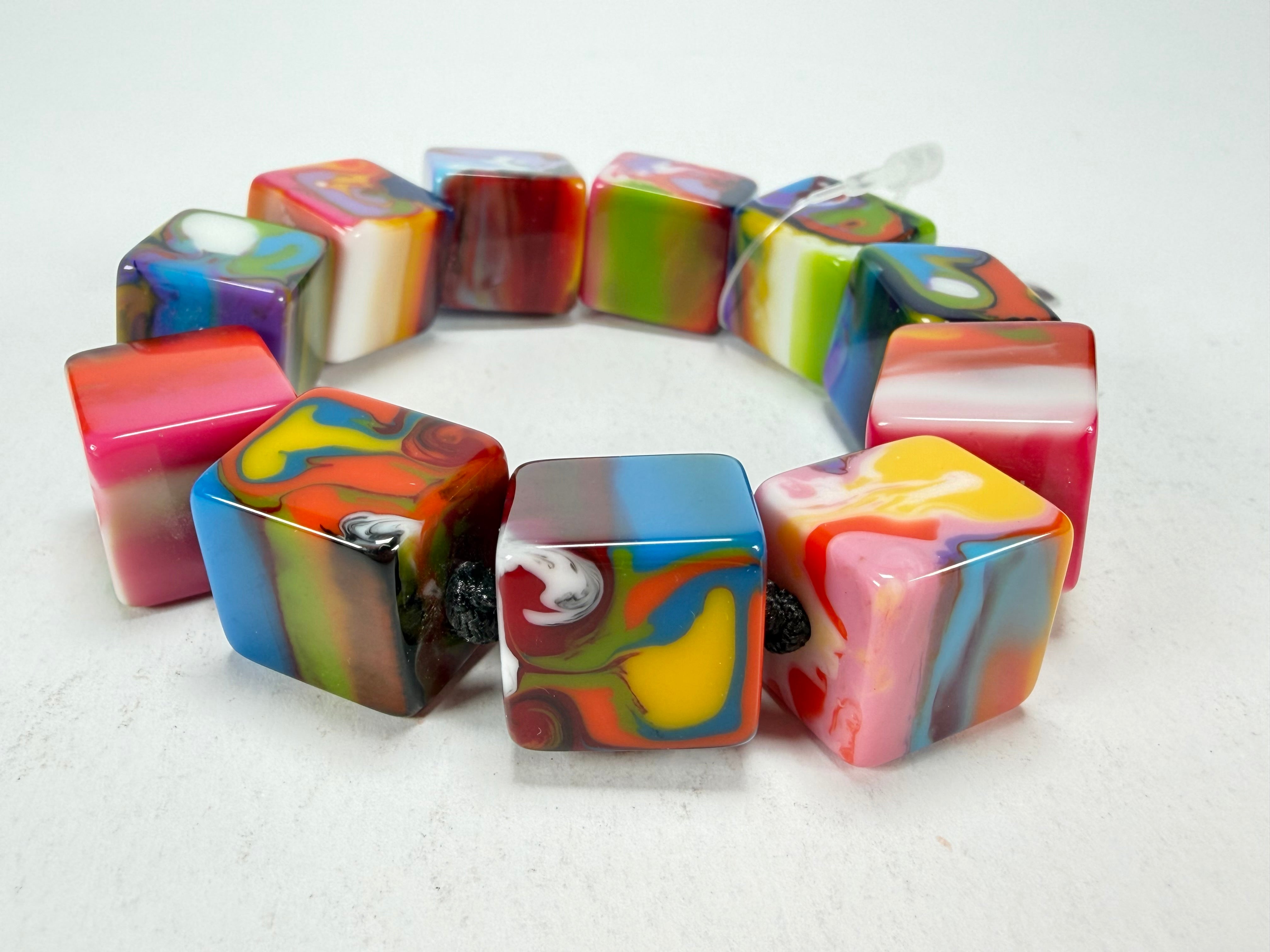 Jackie Brazil "Kandinsky" Liquorice Small Cubes Bracelet ( B0224 )