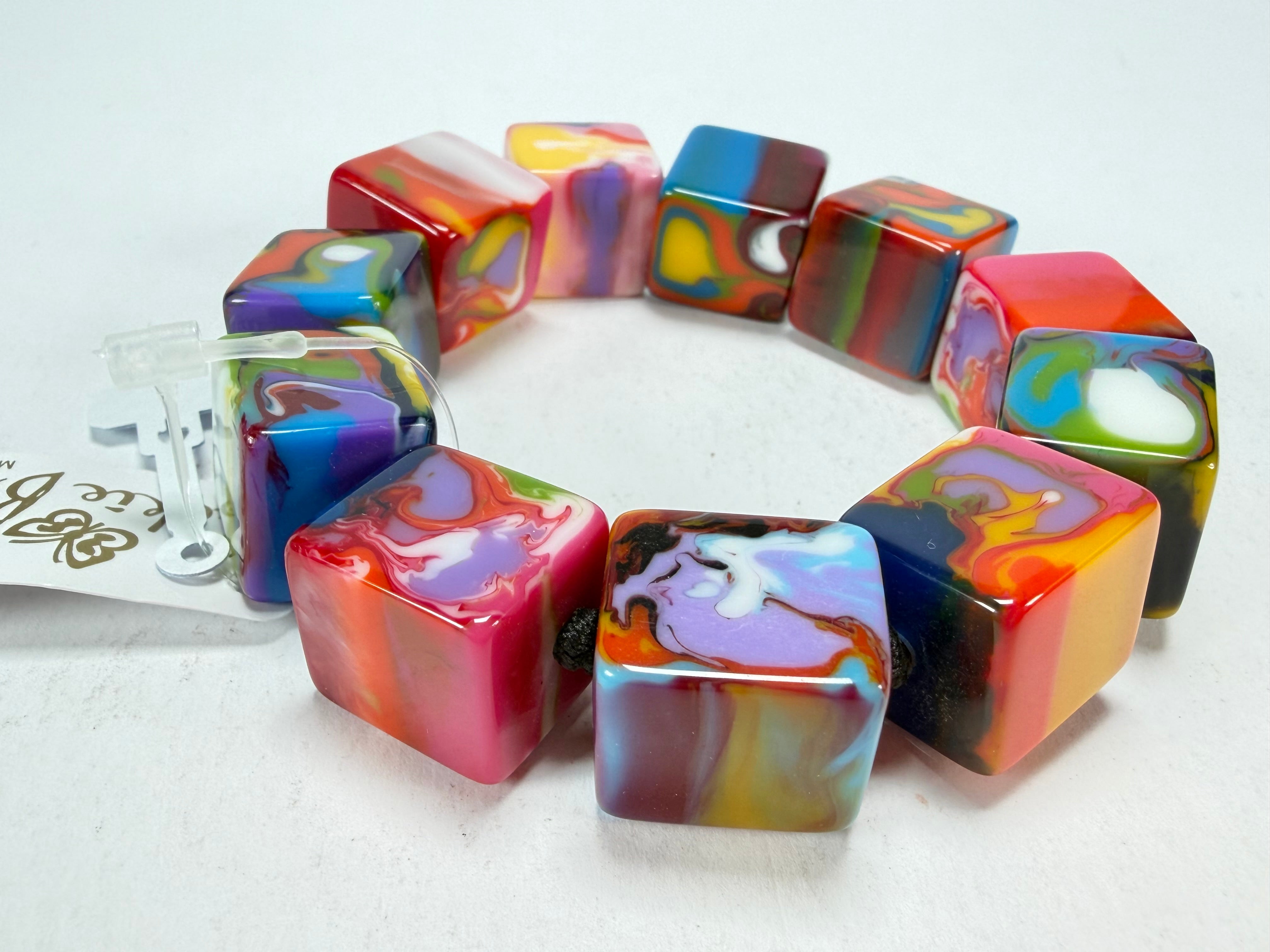 Jackie Brazil "Kandinsky" Liquorice Small Cubes Bracelet ( B0224 )