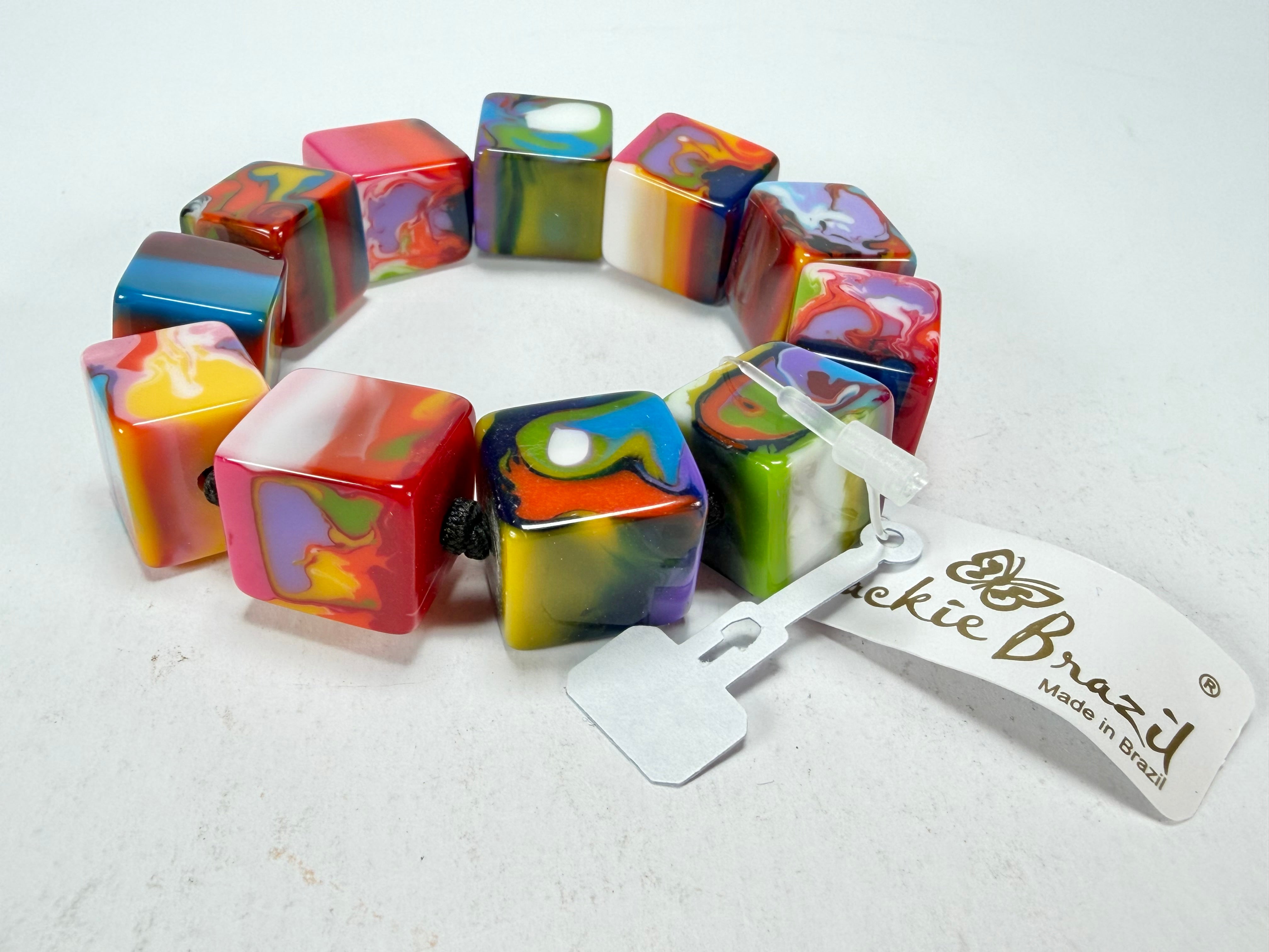 Jackie Brazil "Kandinsky" Liquorice Small Cubes Bracelet ( B0224 )