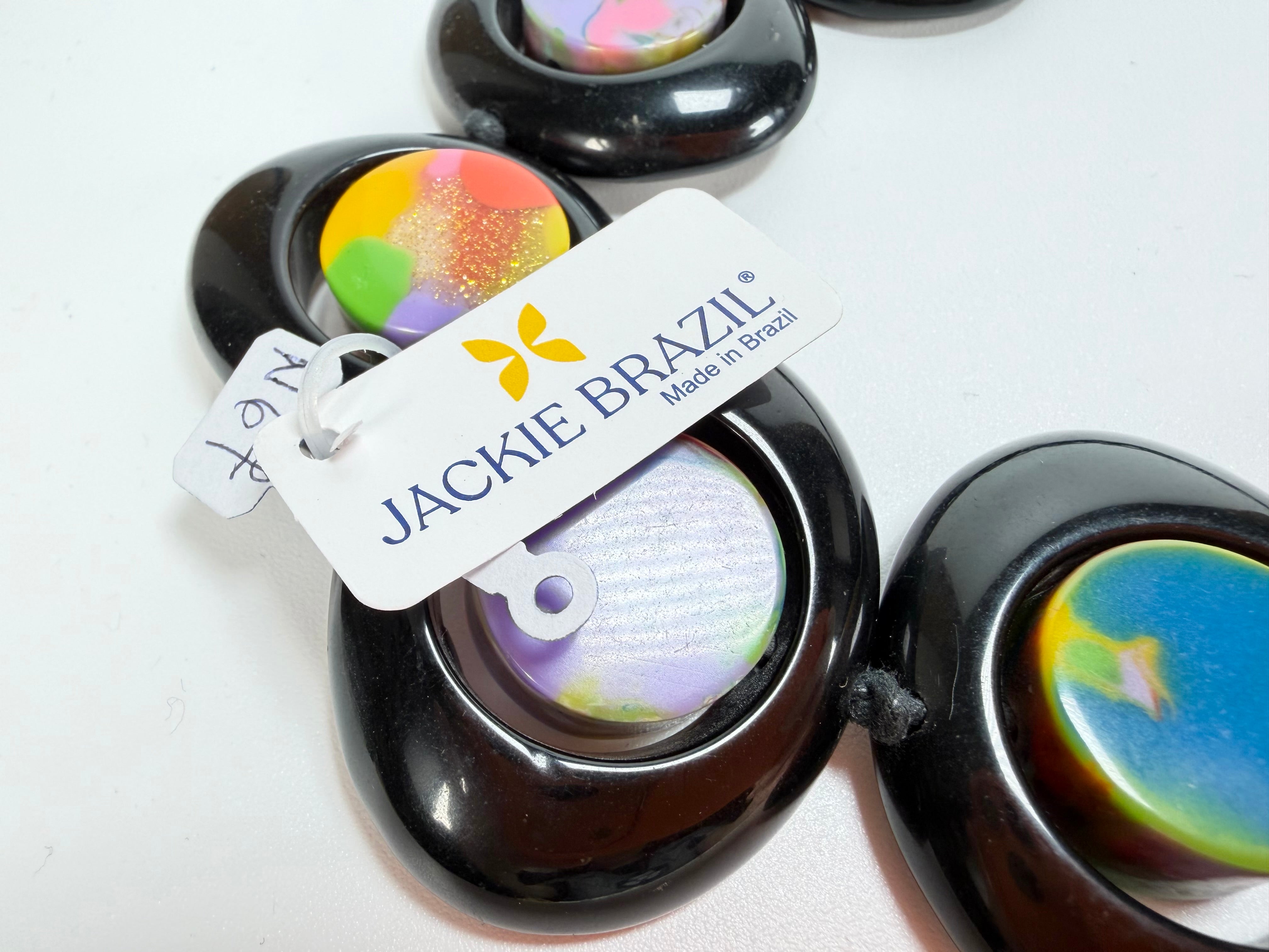 Jackie Brazil "Saturn" Black & Kandinsky Disc & Cylinder Long 110cm Necklace ( N0067 )