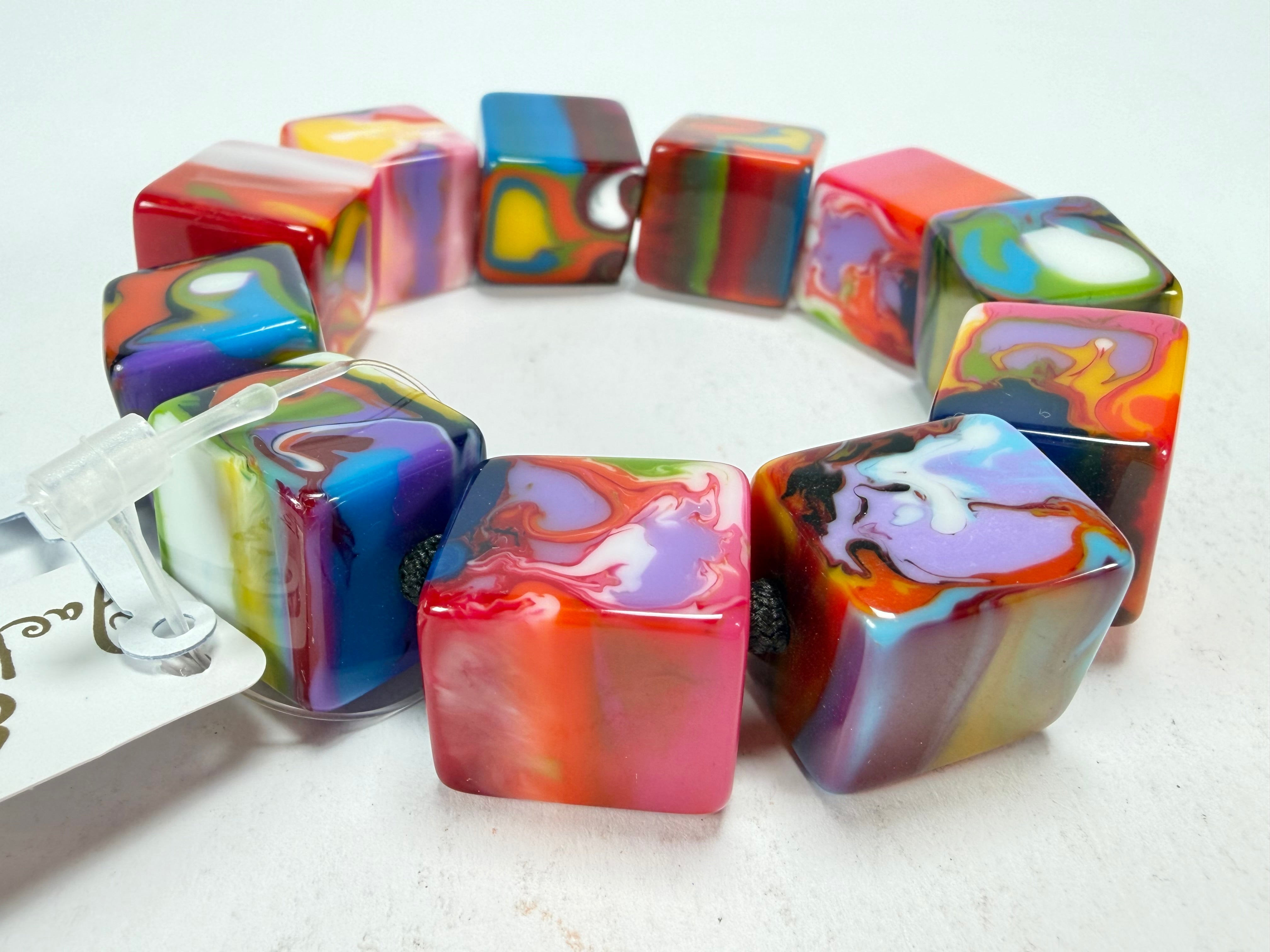 Jackie Brazil "Kandinsky" Liquorice Small Cubes Bracelet ( B0224 )