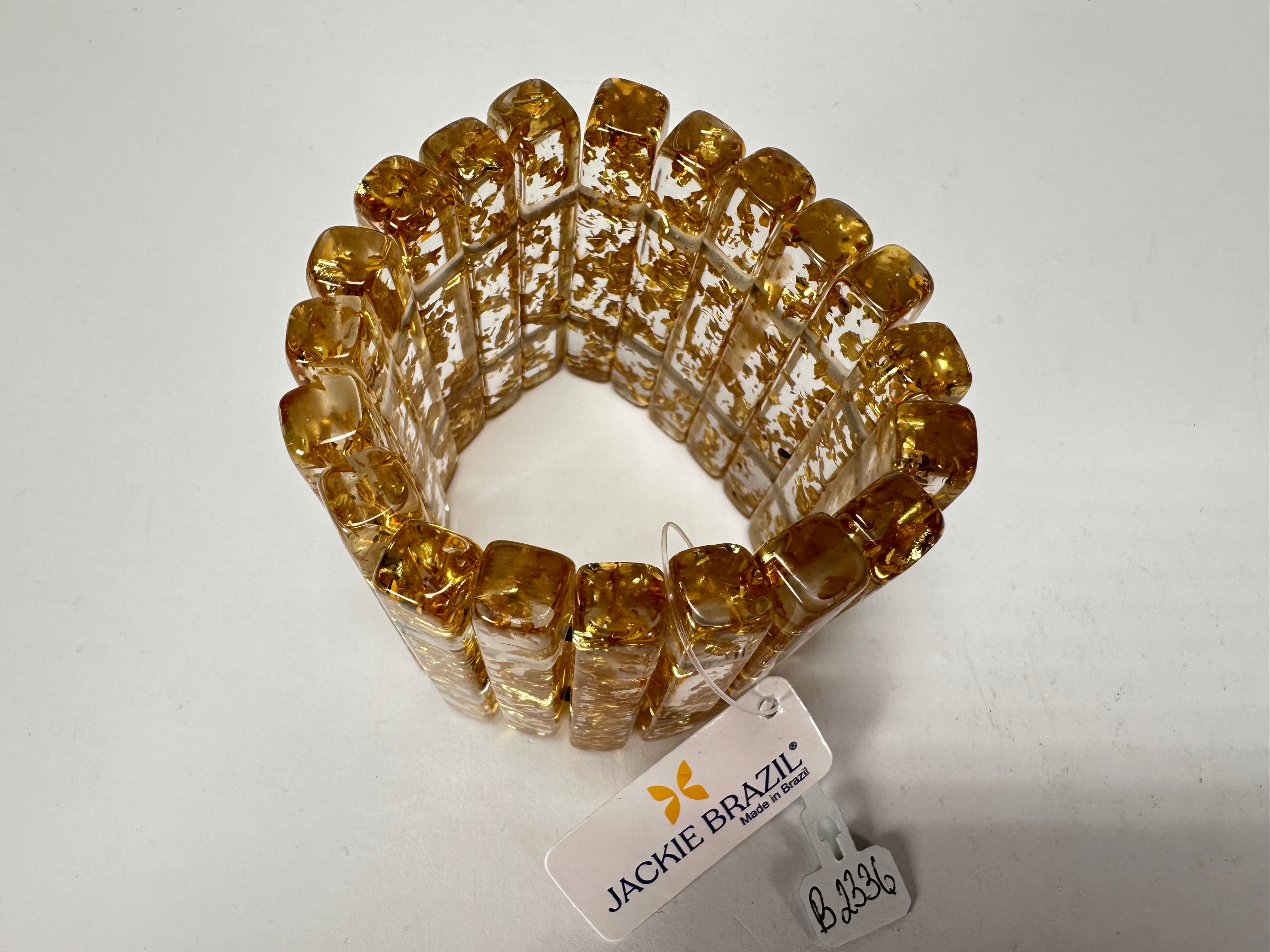 Jackie Brazil "Clarissa" Gold Flakes Thin Rectangles Elasticated Bracelet ( B2335 )