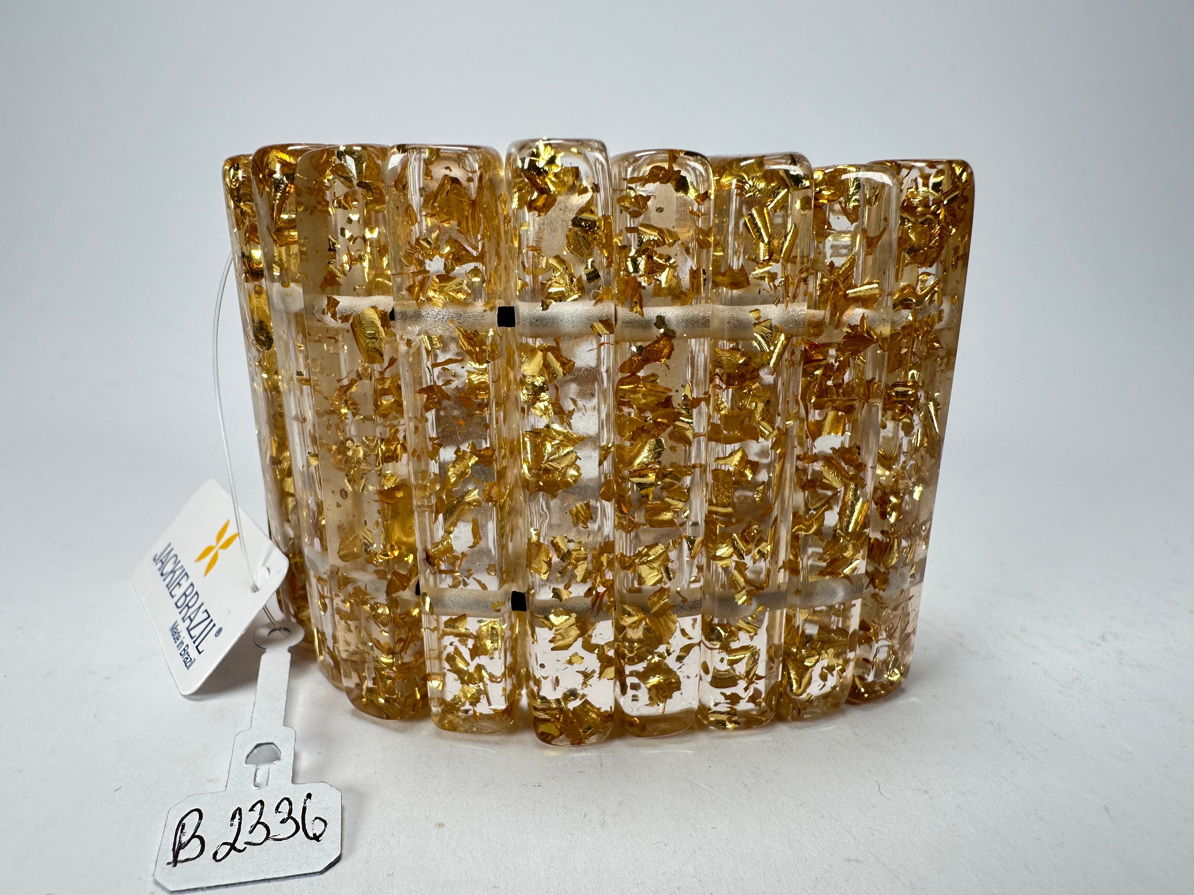 Jackie Brazil "Clarissa" Gold Flakes Thin Rectangles Elasticated Bracelet ( B2335 )