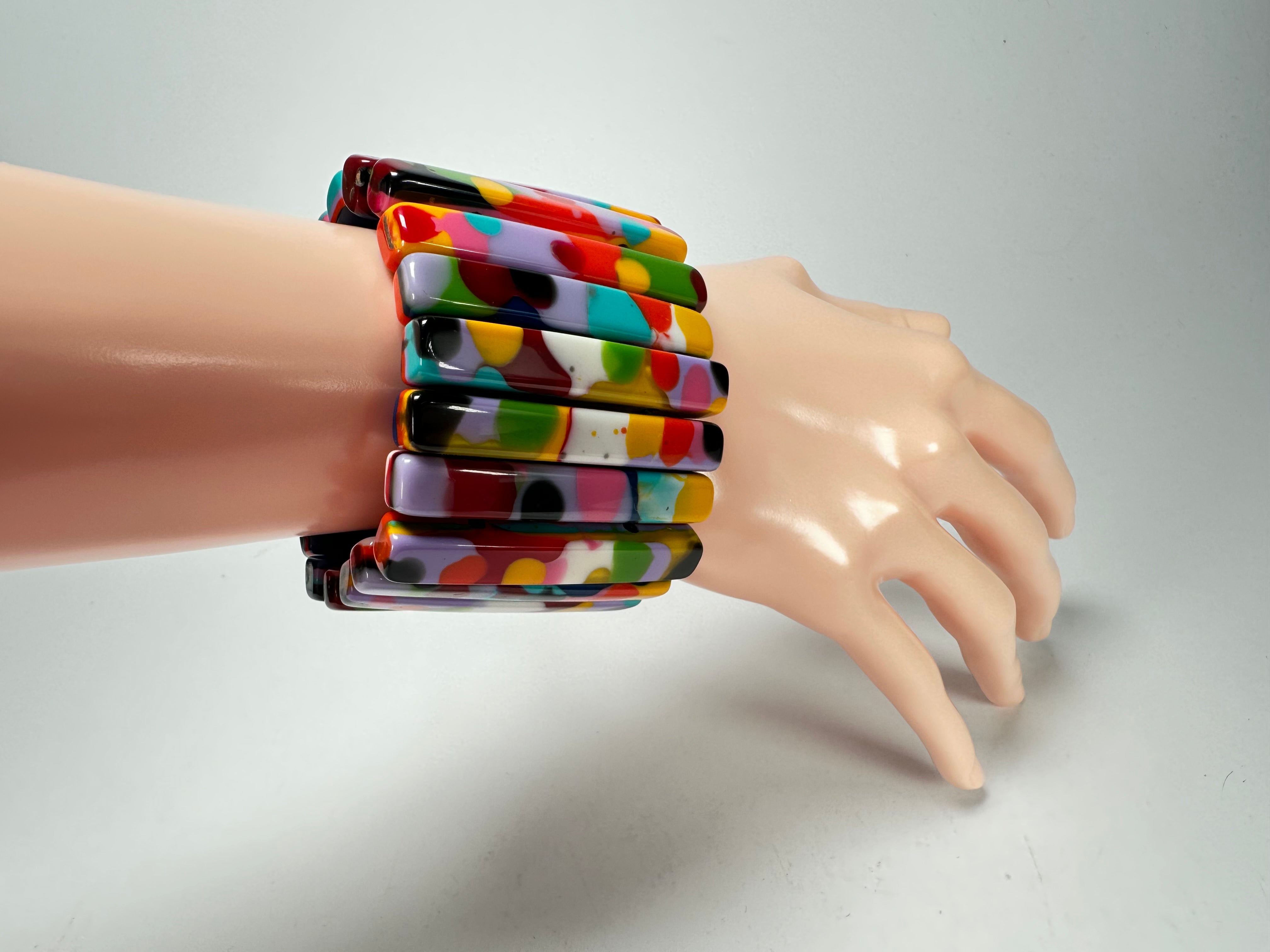 Jackie Brazil "Clarissa" Kandinsky Thin Rectangles Elasticated Bracelet ( B2335 )