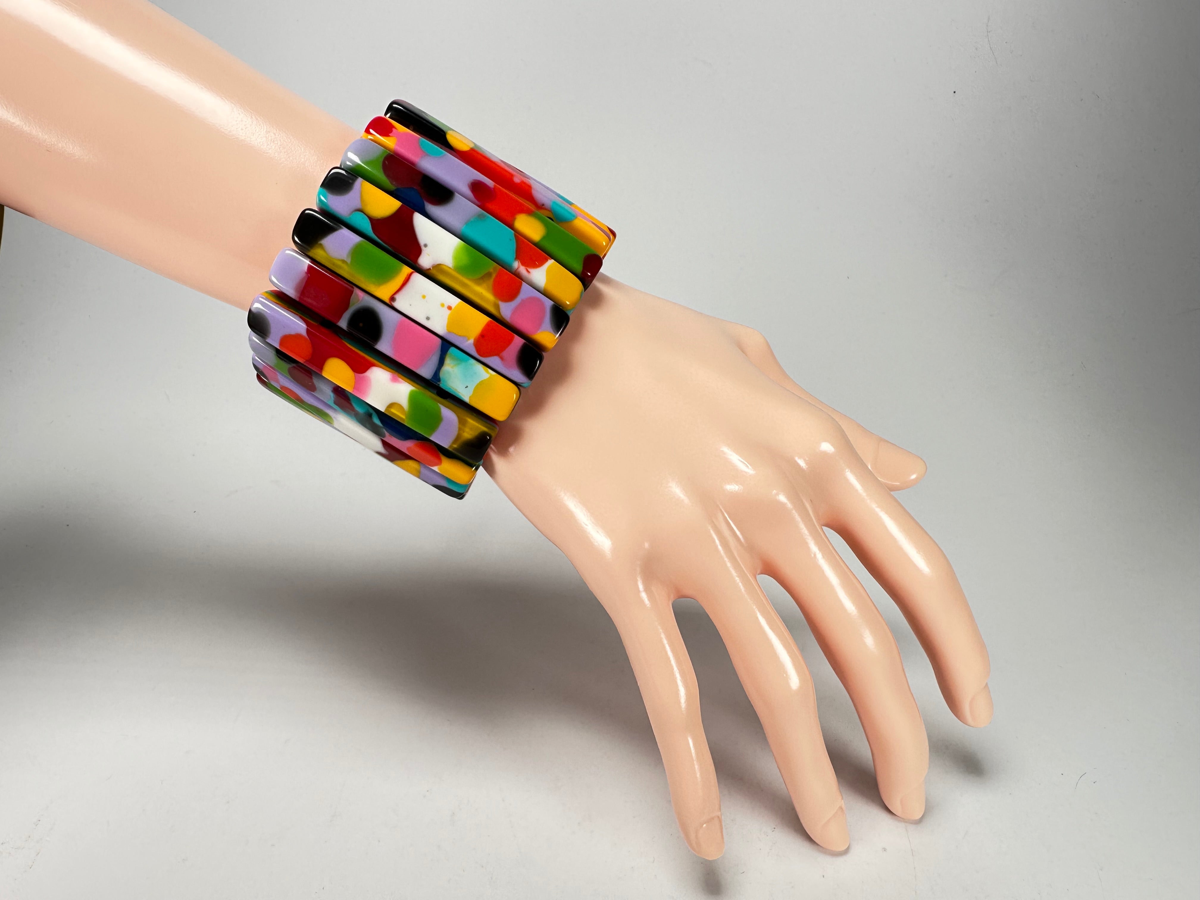 Jackie Brazil "Clarissa" Kandinsky Thin Rectangles Elasticated Bracelet ( B2335 )