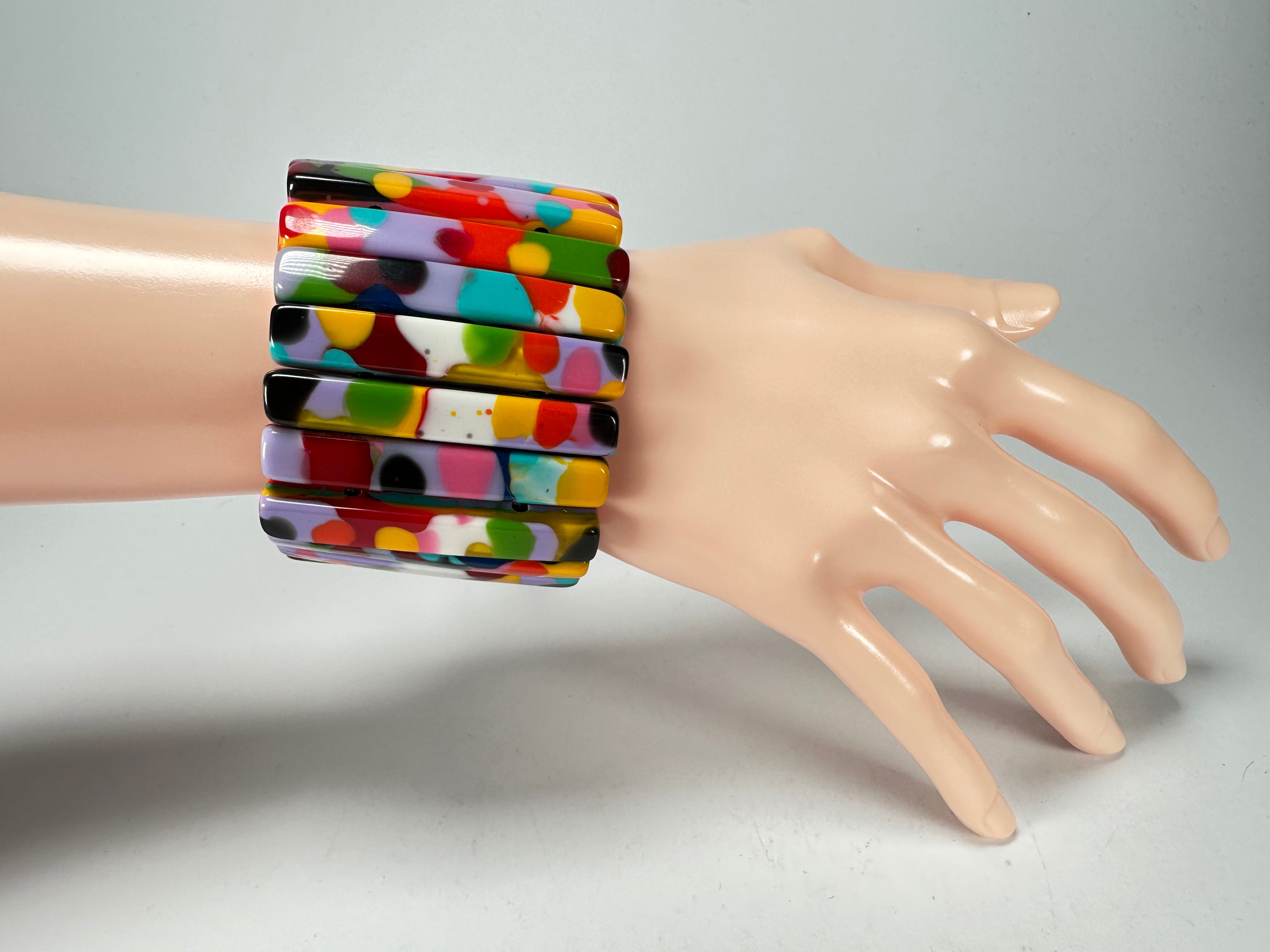 Jackie Brazil "Clarissa" Kandinsky Thin Rectangles Elasticated Bracelet ( B2335 )