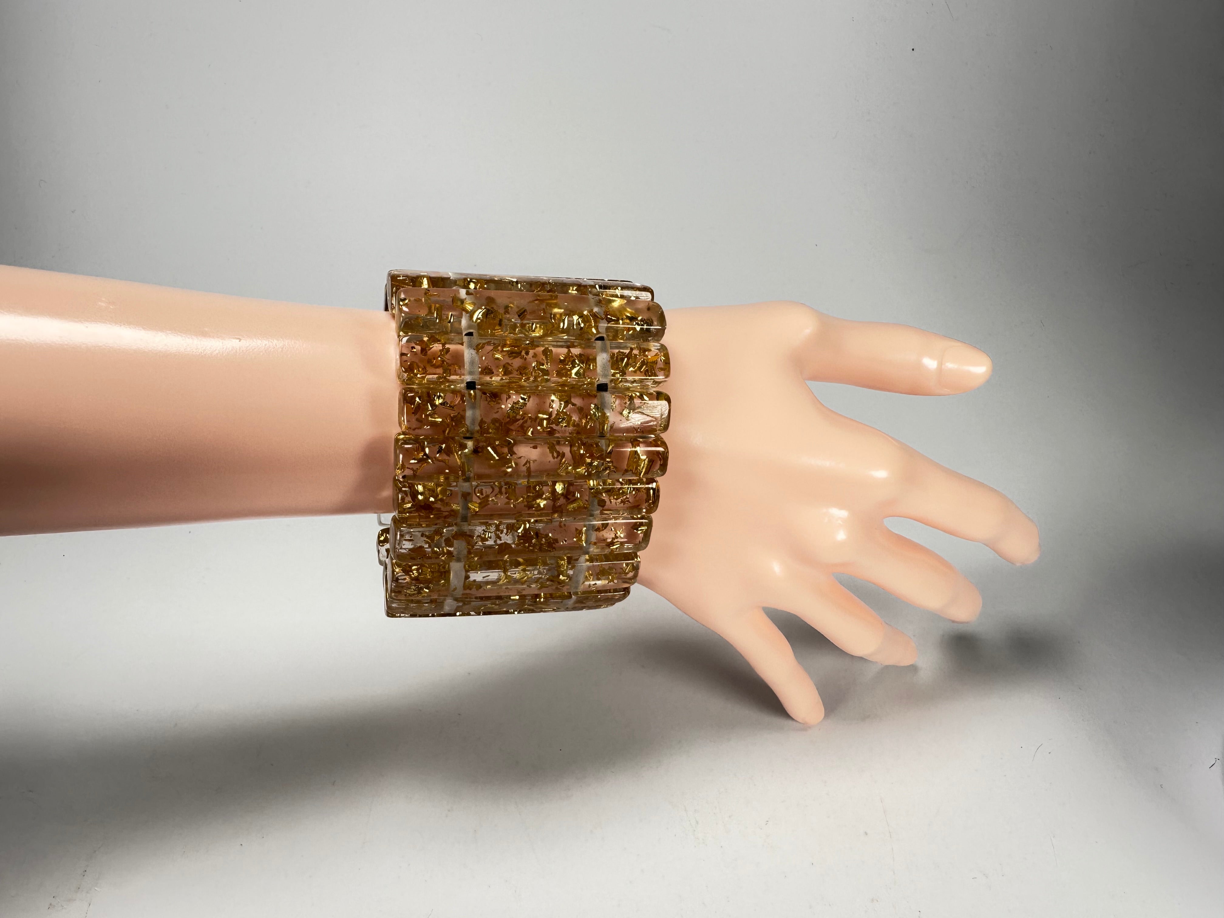 Jackie Brazil "Clarissa" Gold Flakes Thin Rectangles Elasticated Bracelet ( B2335 )