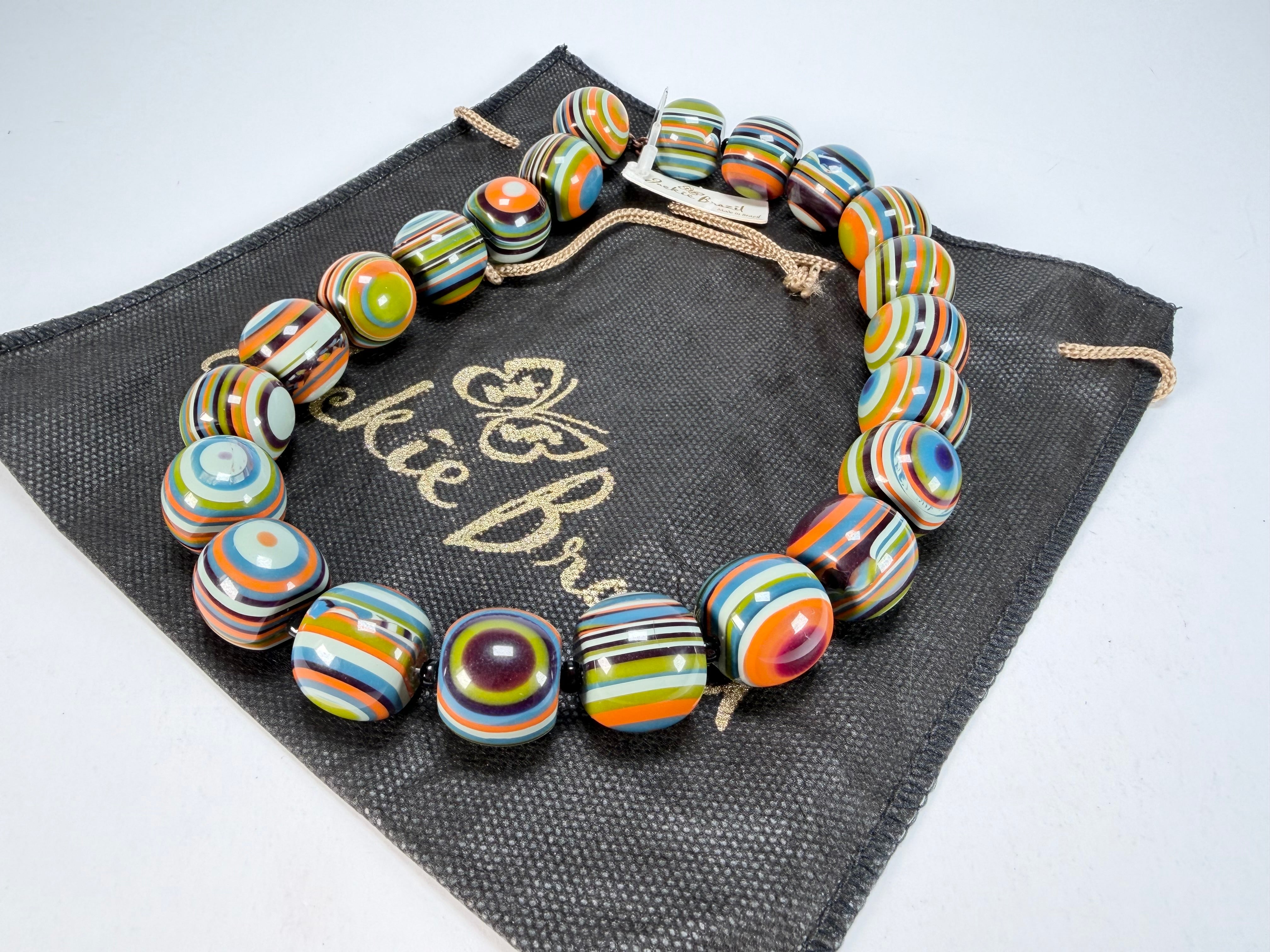 Jackie Brazil "Cat Eyes" Winter Mix Liquorice Balls Resin Necklace 50cm ( N0894 )