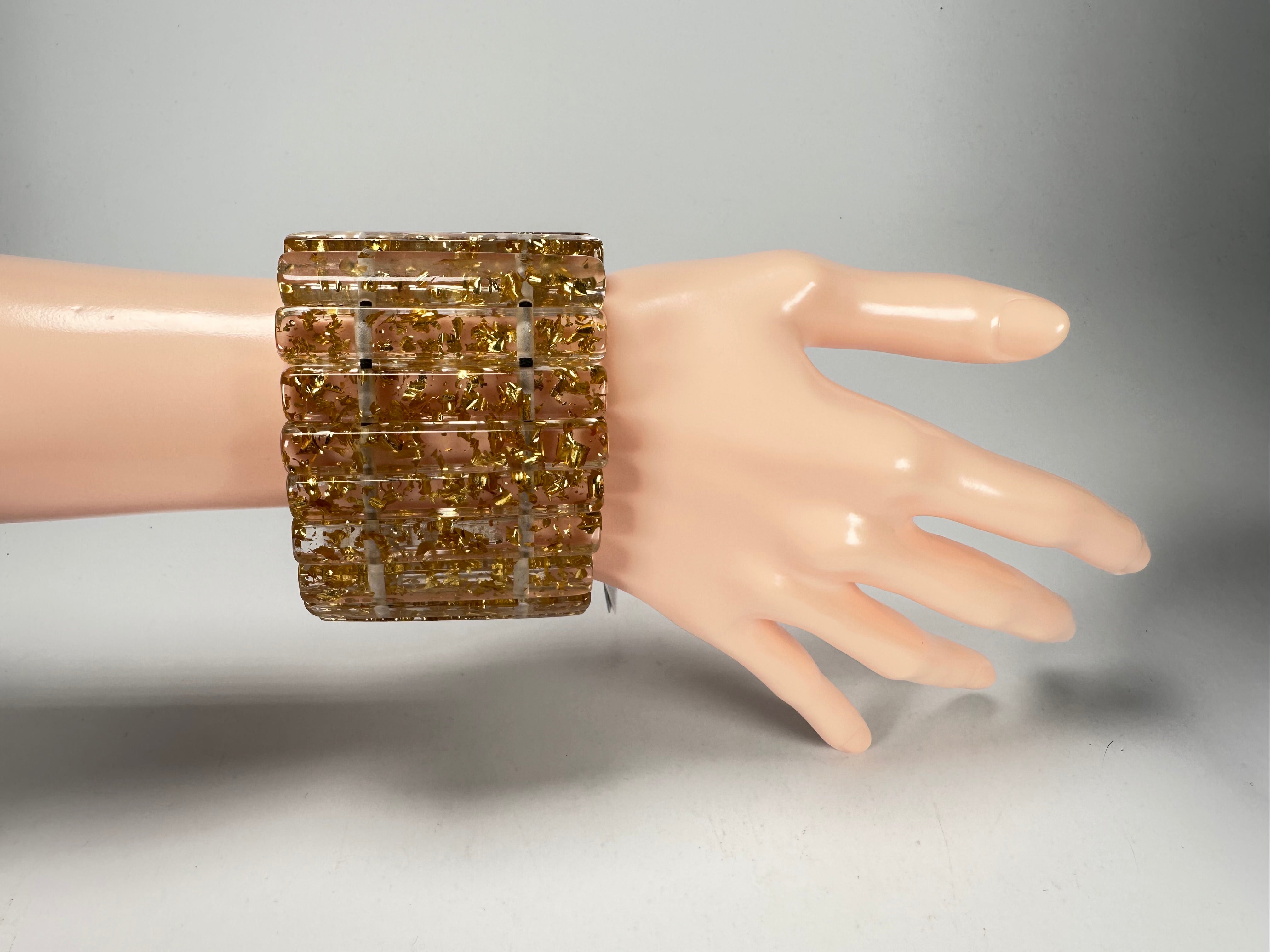 Jackie Brazil "Clarissa" Gold Flakes Thin Rectangles Elasticated Bracelet ( B2335 )