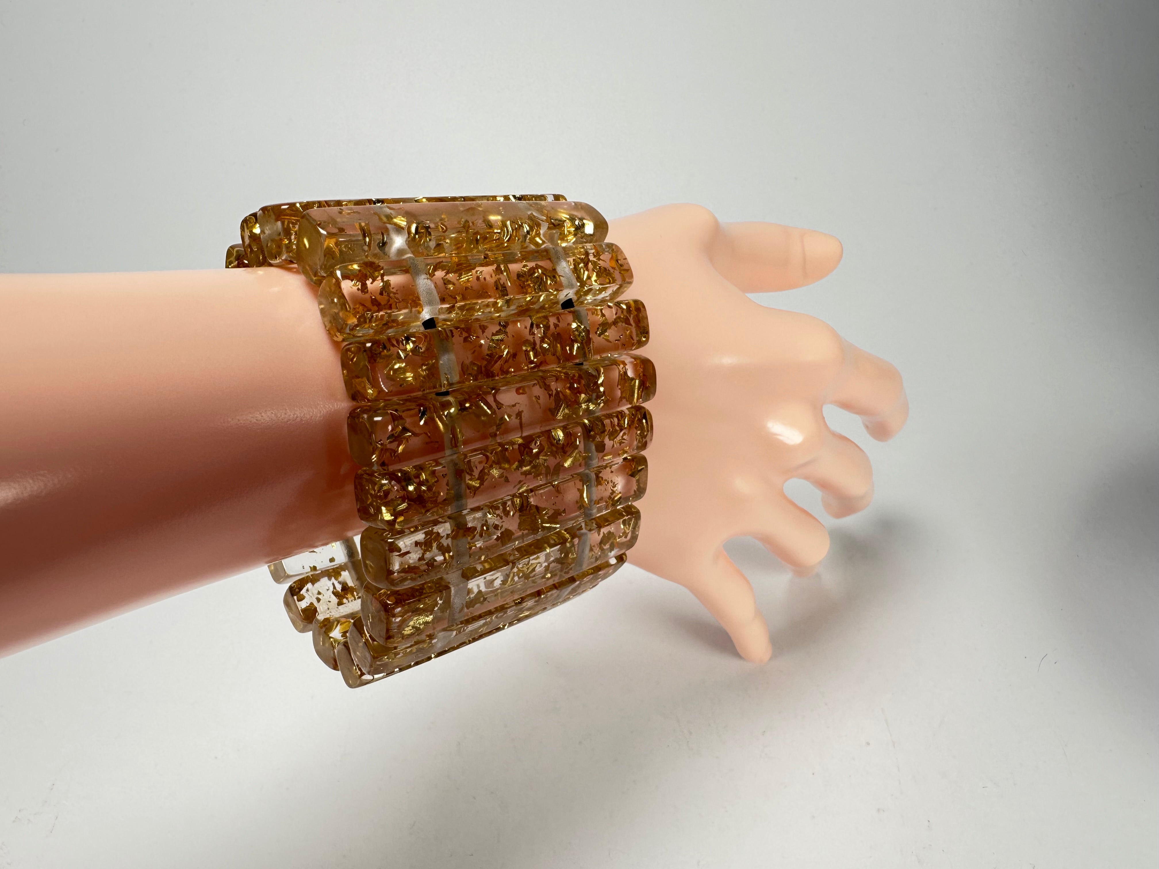 Jackie Brazil "Clarissa" Gold Flakes Thin Rectangles Elasticated Bracelet ( B2335 )