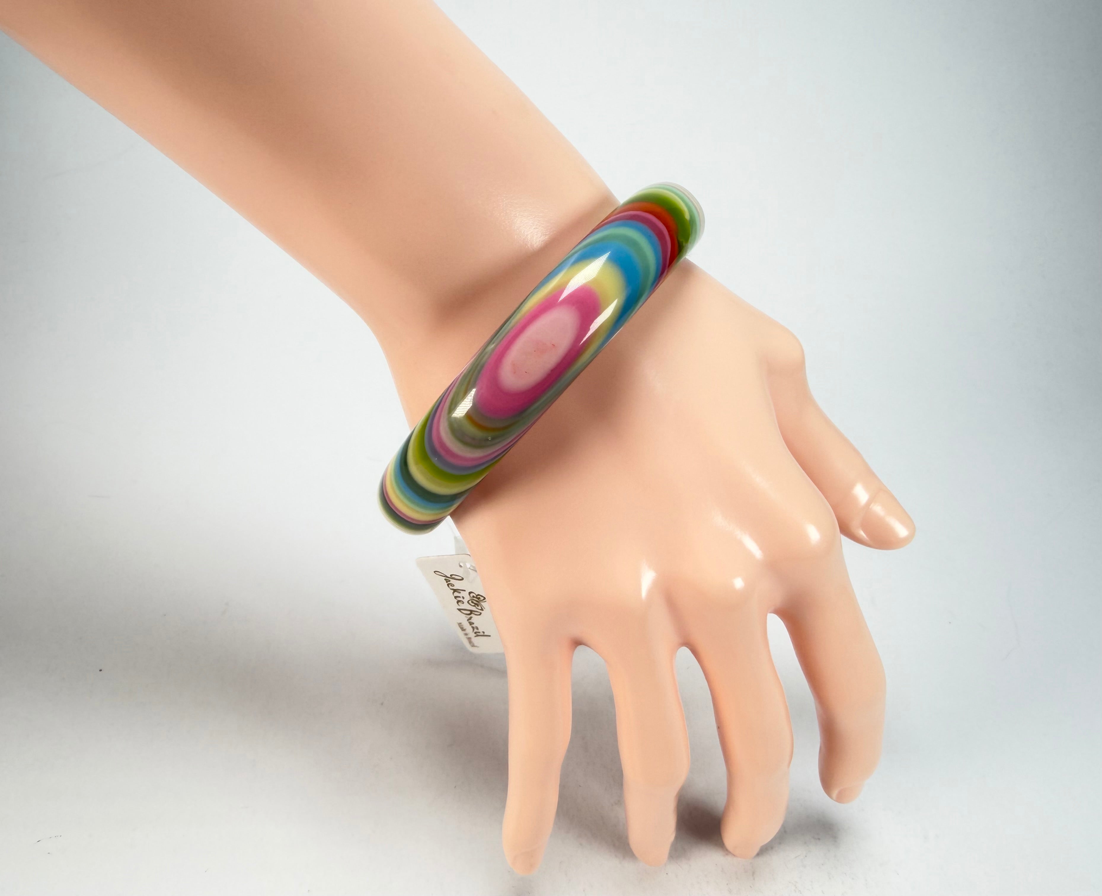 Jackie Brazil "Thin Cat Eye" Liquorice Allsorts with Cat Eye Spring Colour 1.3cm Resin Bangle ( B1151 )
