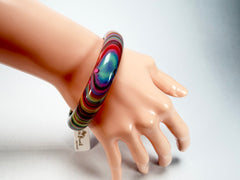 Jackie Brazil "Thin Cat Eye" Liquorice Allsorts with Cat Eye Spring Colour 1.3cm Resin Bangle ( B1151 )