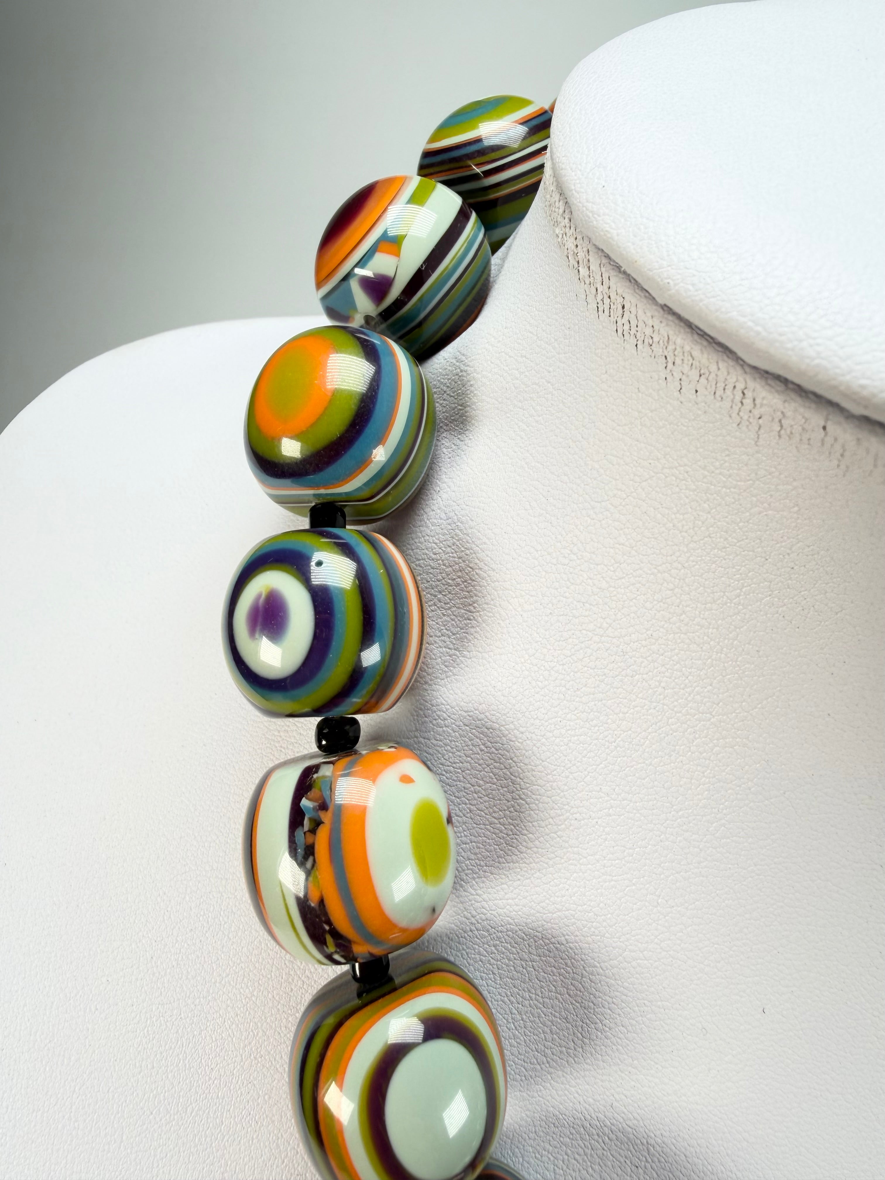 Jackie Brazil "Cat Eyes" Winter Mix Liquorice Balls Resin Necklace 50cm ( N0894 )