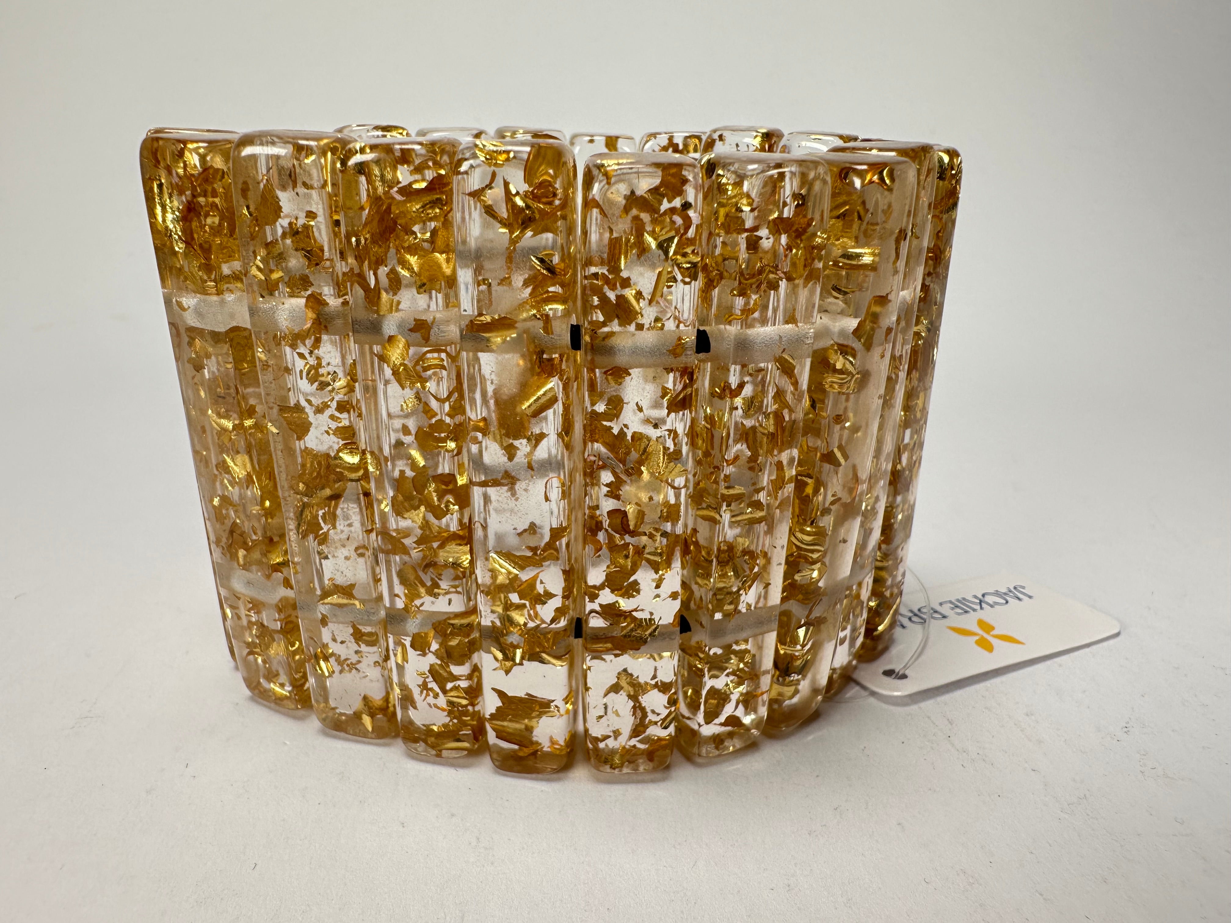 Jackie Brazil "Clarissa" Gold Flakes Thin Rectangles Elasticated Bracelet ( B2335 )