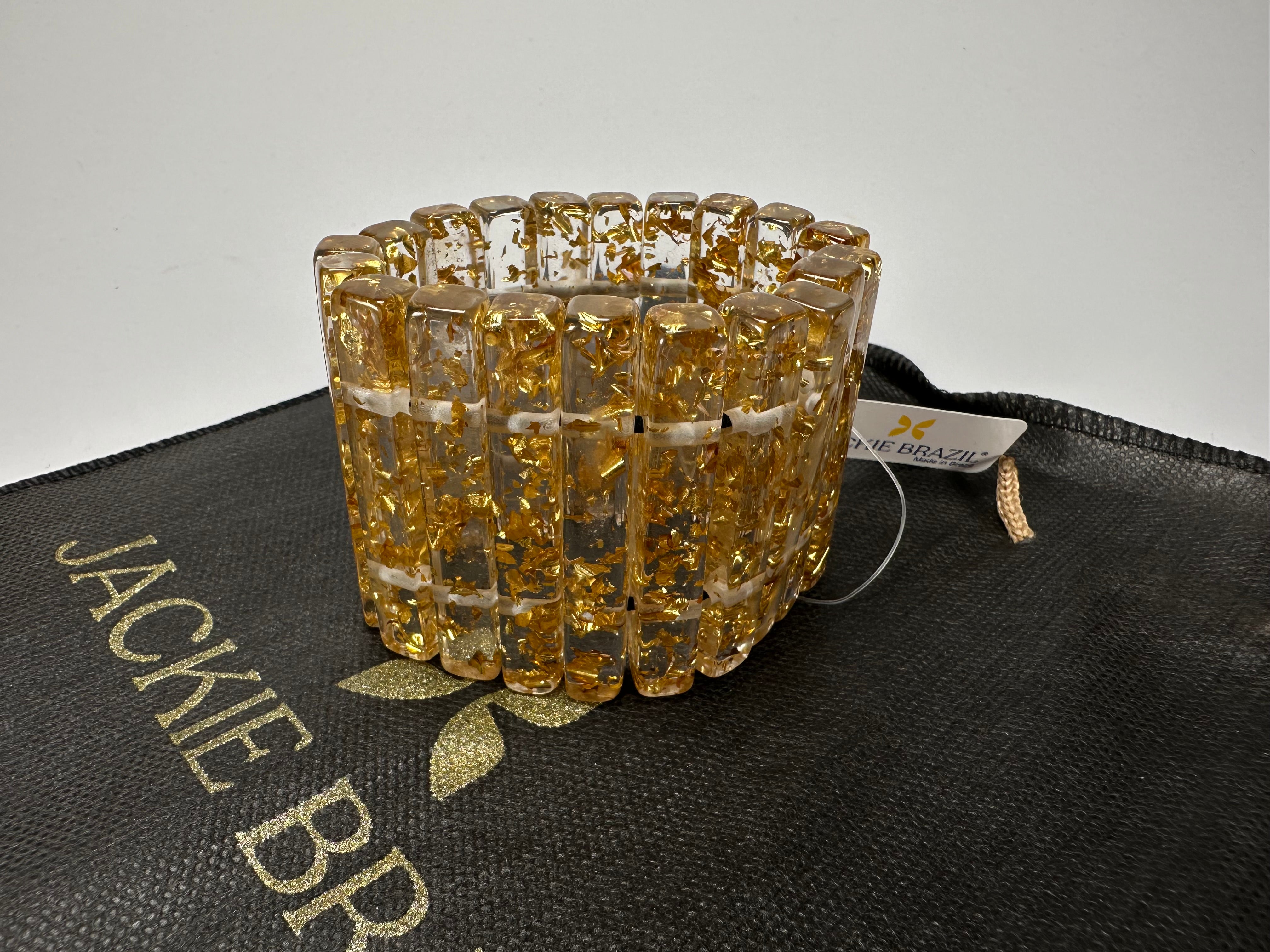 Jackie Brazil "Clarissa" Gold Flakes Thin Rectangles Elasticated Bracelet ( B2335 )