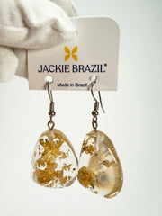 Jackie Brazil "Diamond" Gold Flakes Flinstone on Hook Resin Earrings ( E0700 )