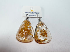 Jackie Brazil "Diamond" Gold Flakes Flinstone on Hook Resin Earrings ( E0700 )