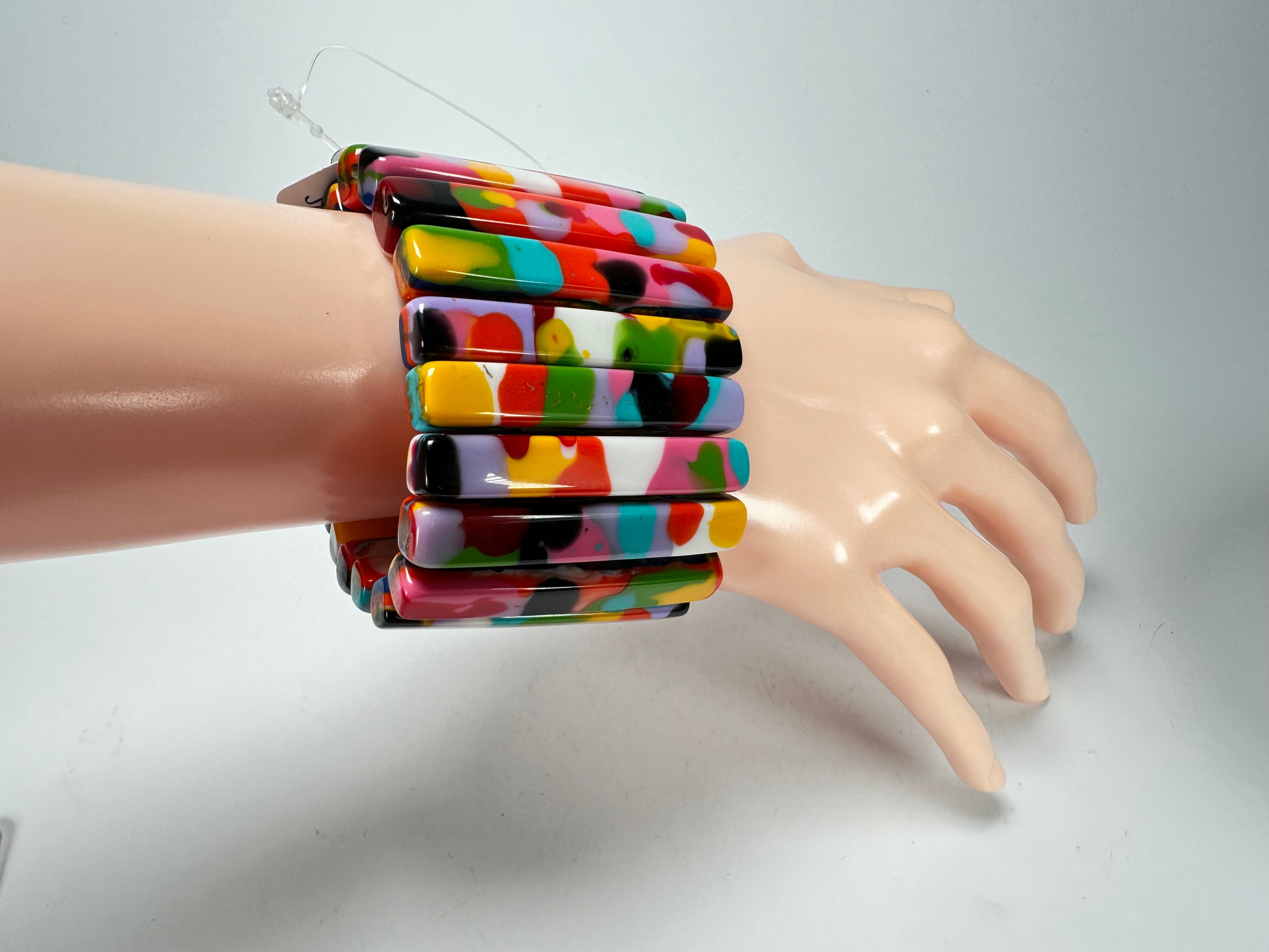 Jackie Brazil "Clarissa" Kandinsky Thin Rectangles Elasticated Bracelet ( B2335 )