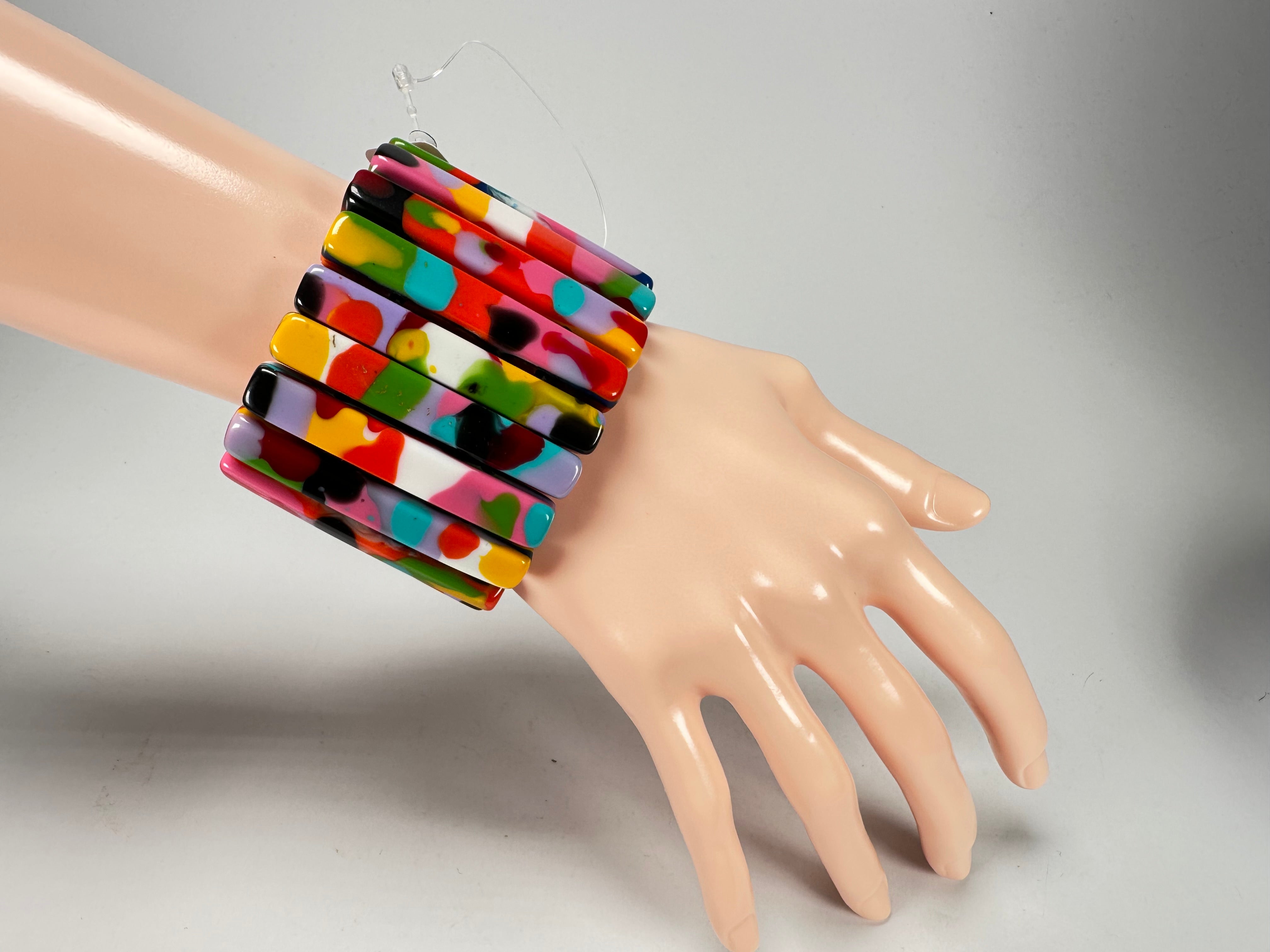 Jackie Brazil "Clarissa" Kandinsky Thin Rectangles Elasticated Bracelet ( B2335 )