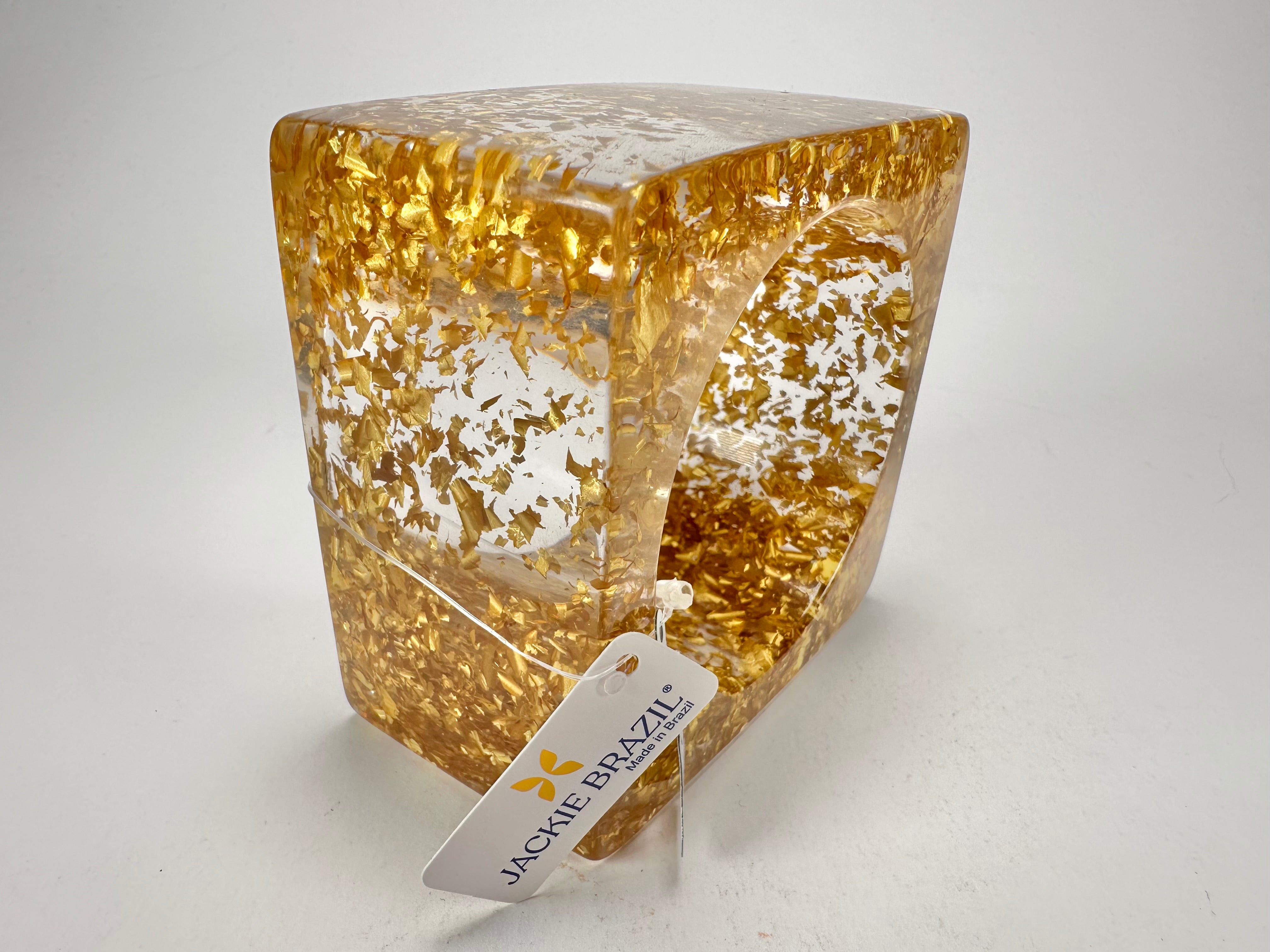 Jackie Brazil "Solid Square" Gold Flakes 5cm Bangle ( B2100 )