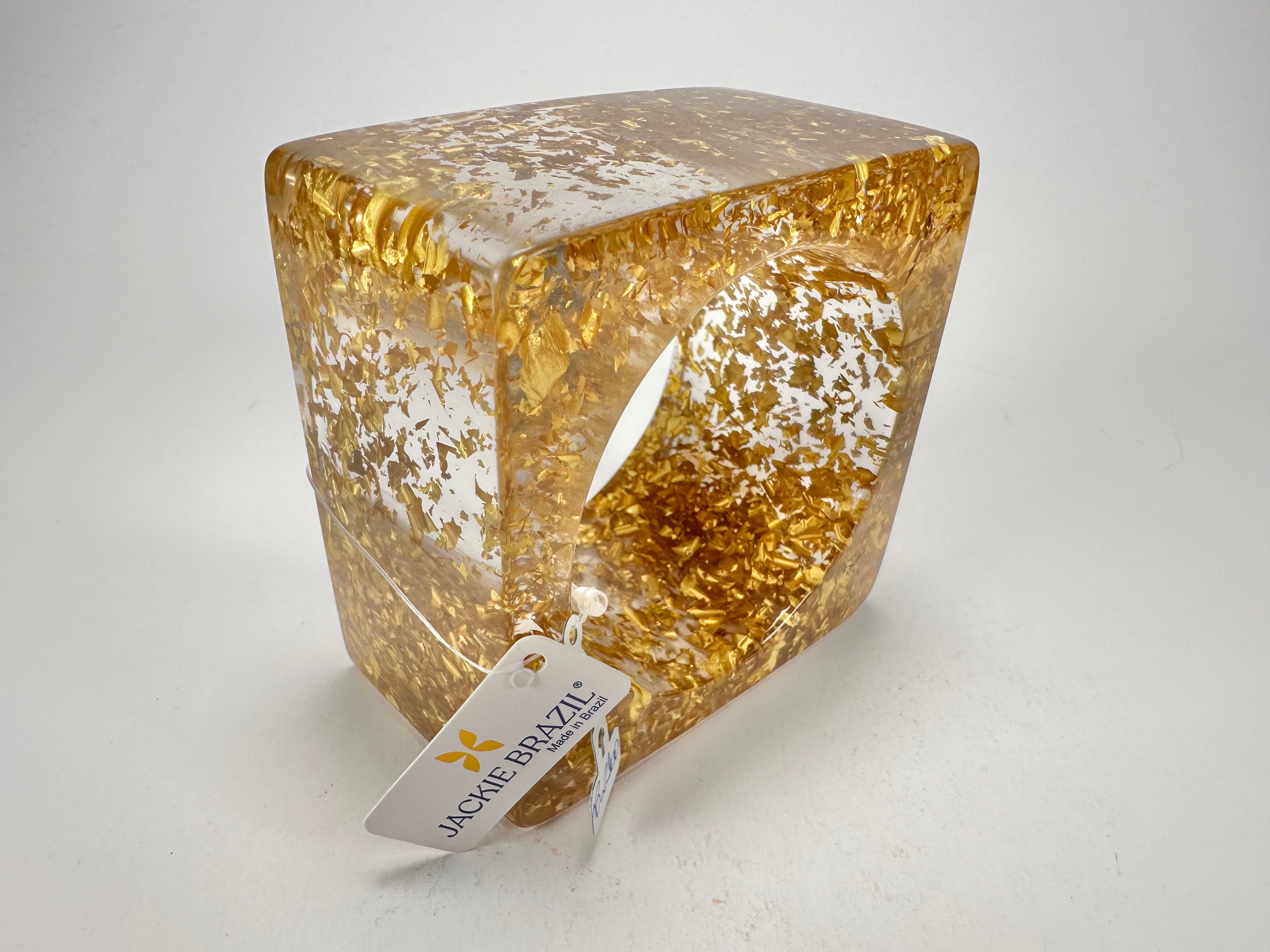 Jackie Brazil "Solid Square" Gold Flakes 5cm Bangle ( B2100 )