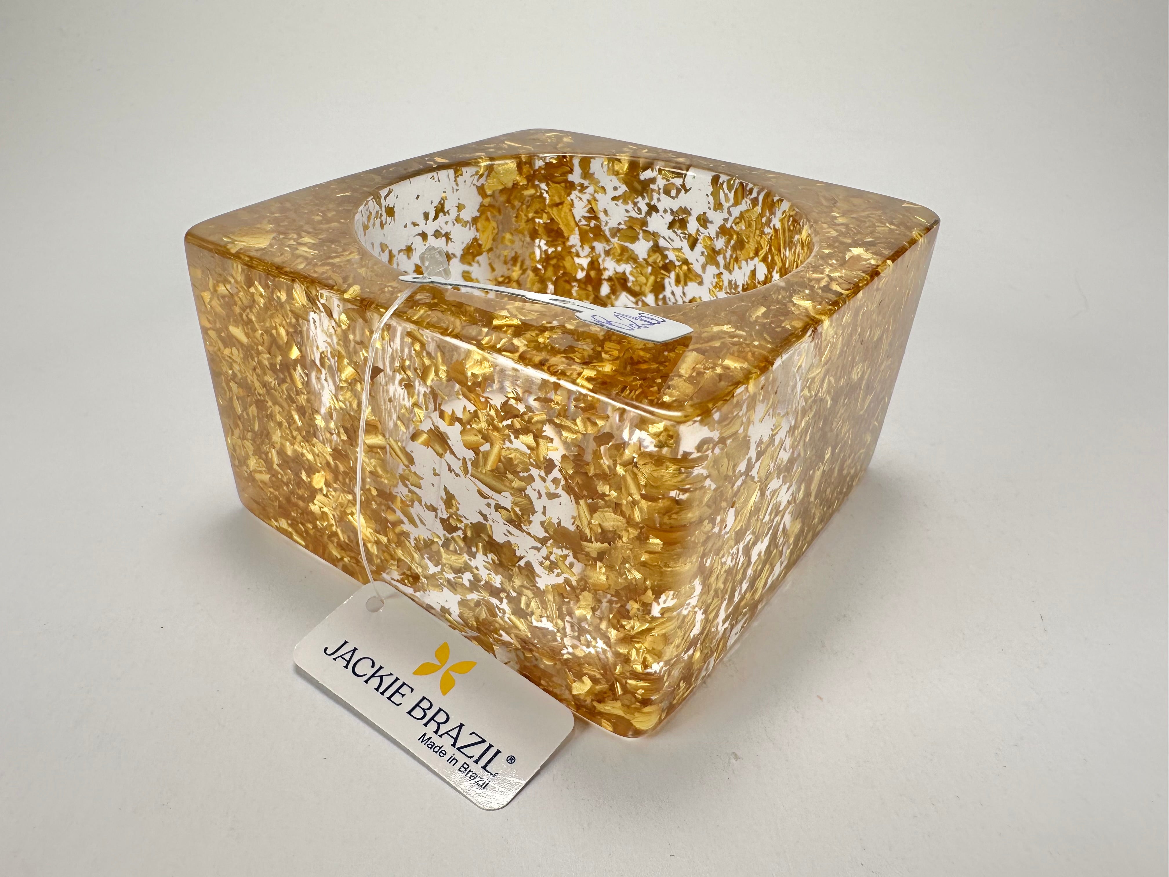 Jackie Brazil "Solid Square" Gold Flakes 5cm Bangle ( B2100 )