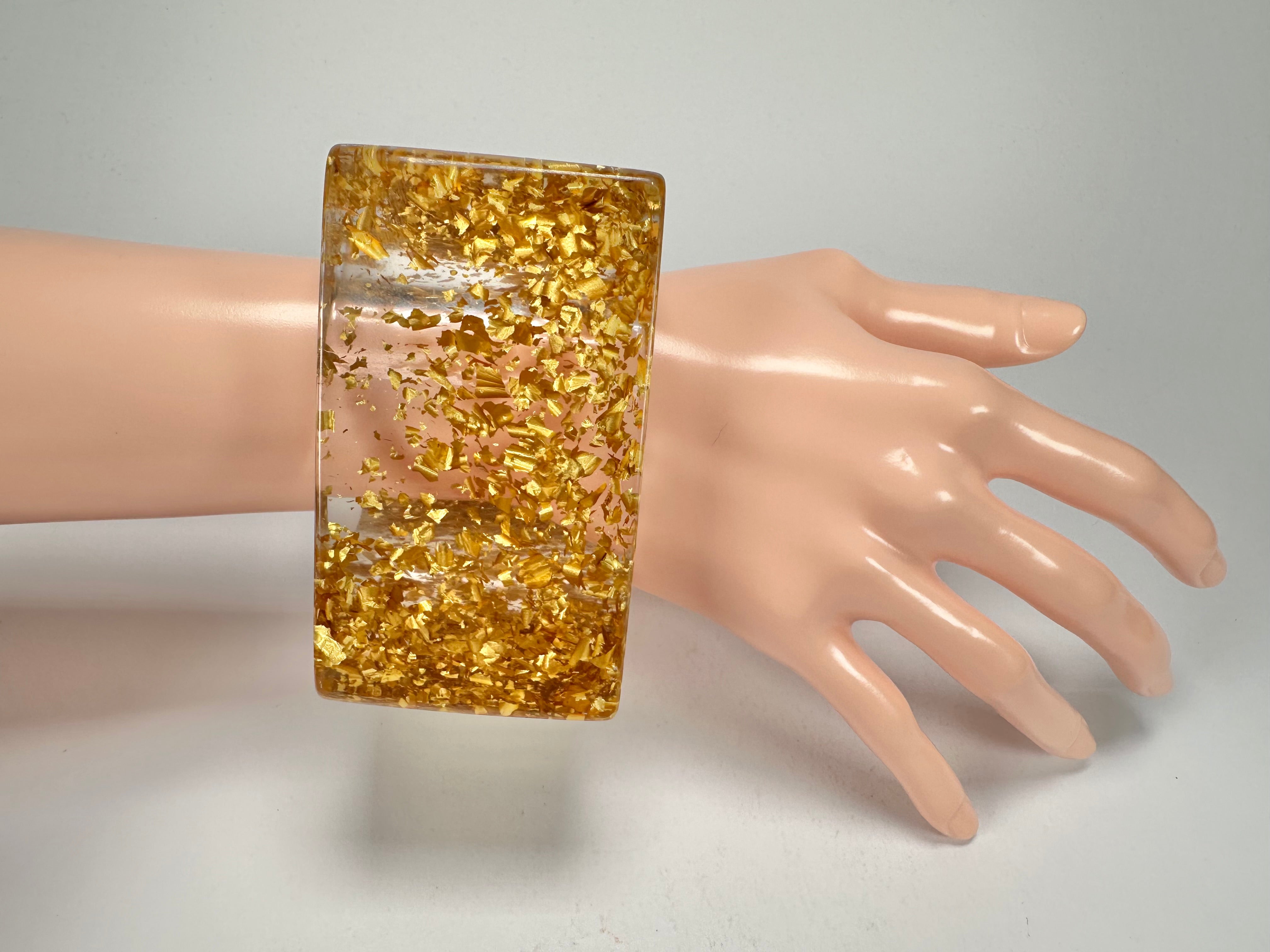 Jackie Brazil "Solid Square" Gold Flakes 5cm Bangle ( B2100 )