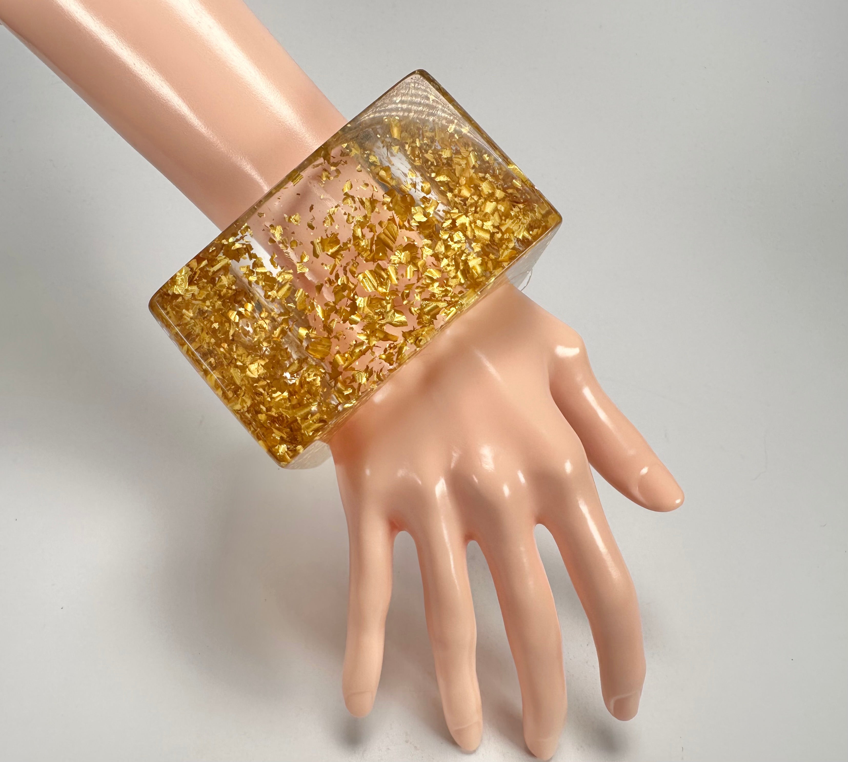 Jackie Brazil "Solid Square" Gold Flakes 5cm Bangle ( B2100 )