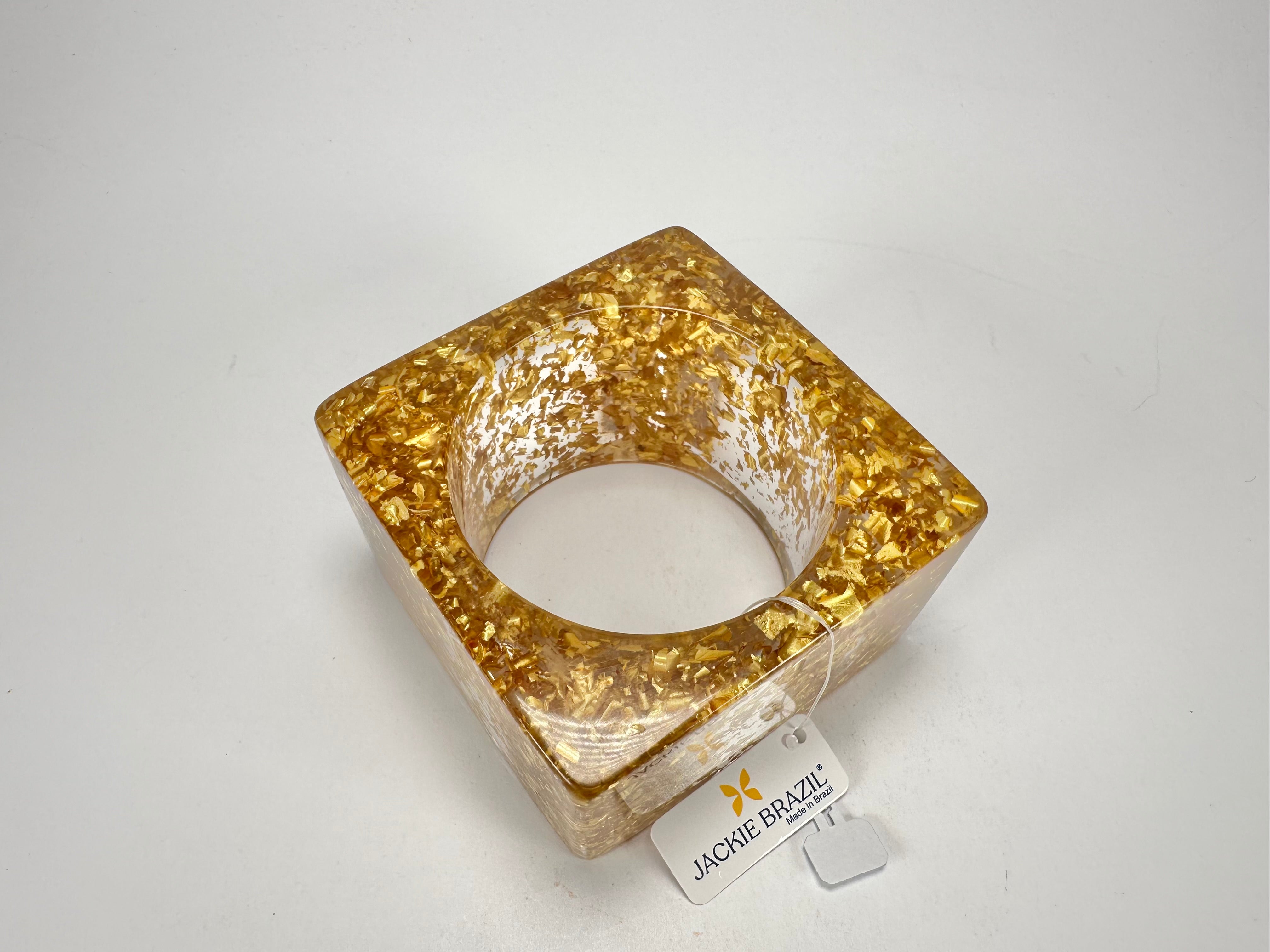 Jackie Brazil "Solid Square" Gold Flakes 5cm Bangle ( B2100 )