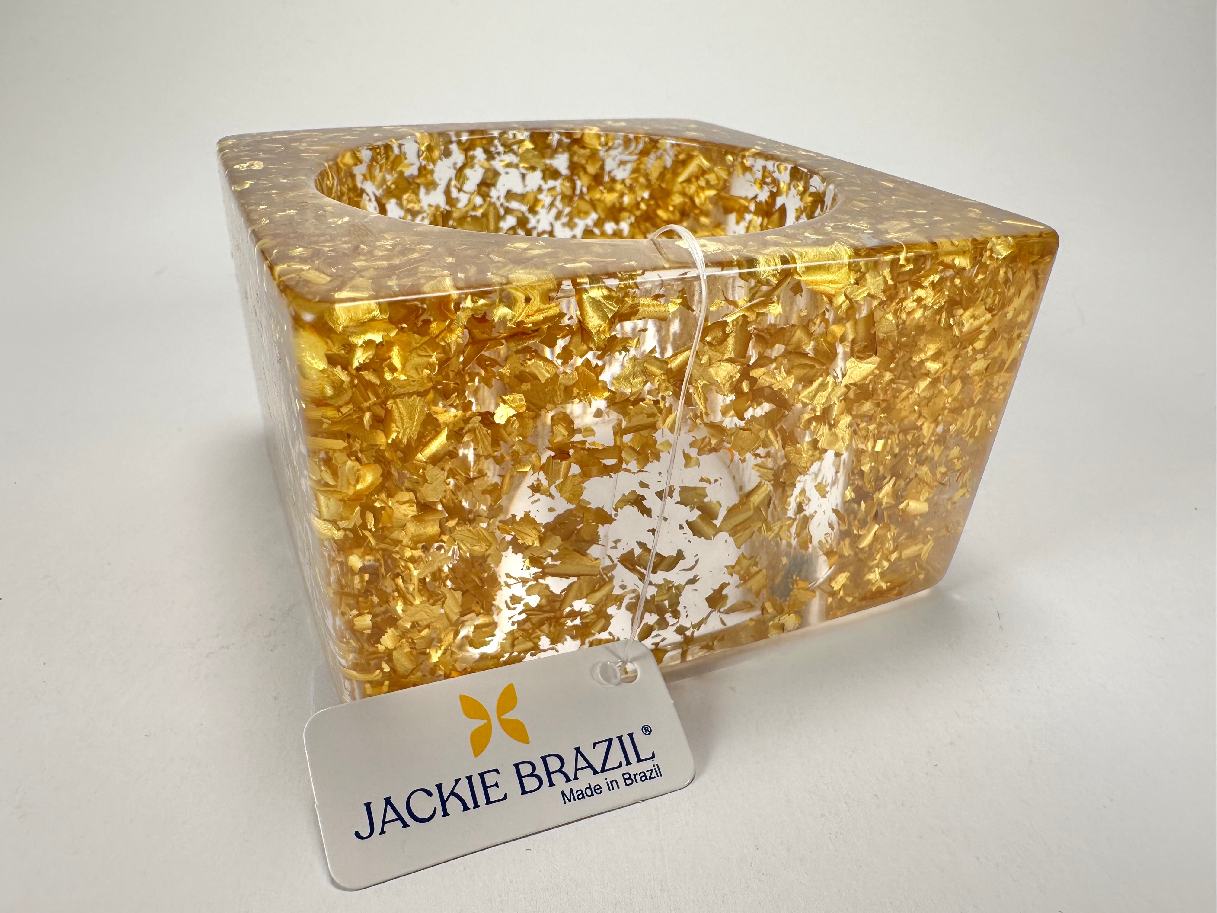 Jackie Brazil "Solid Square" Gold Flakes 5cm Bangle ( B2100 )