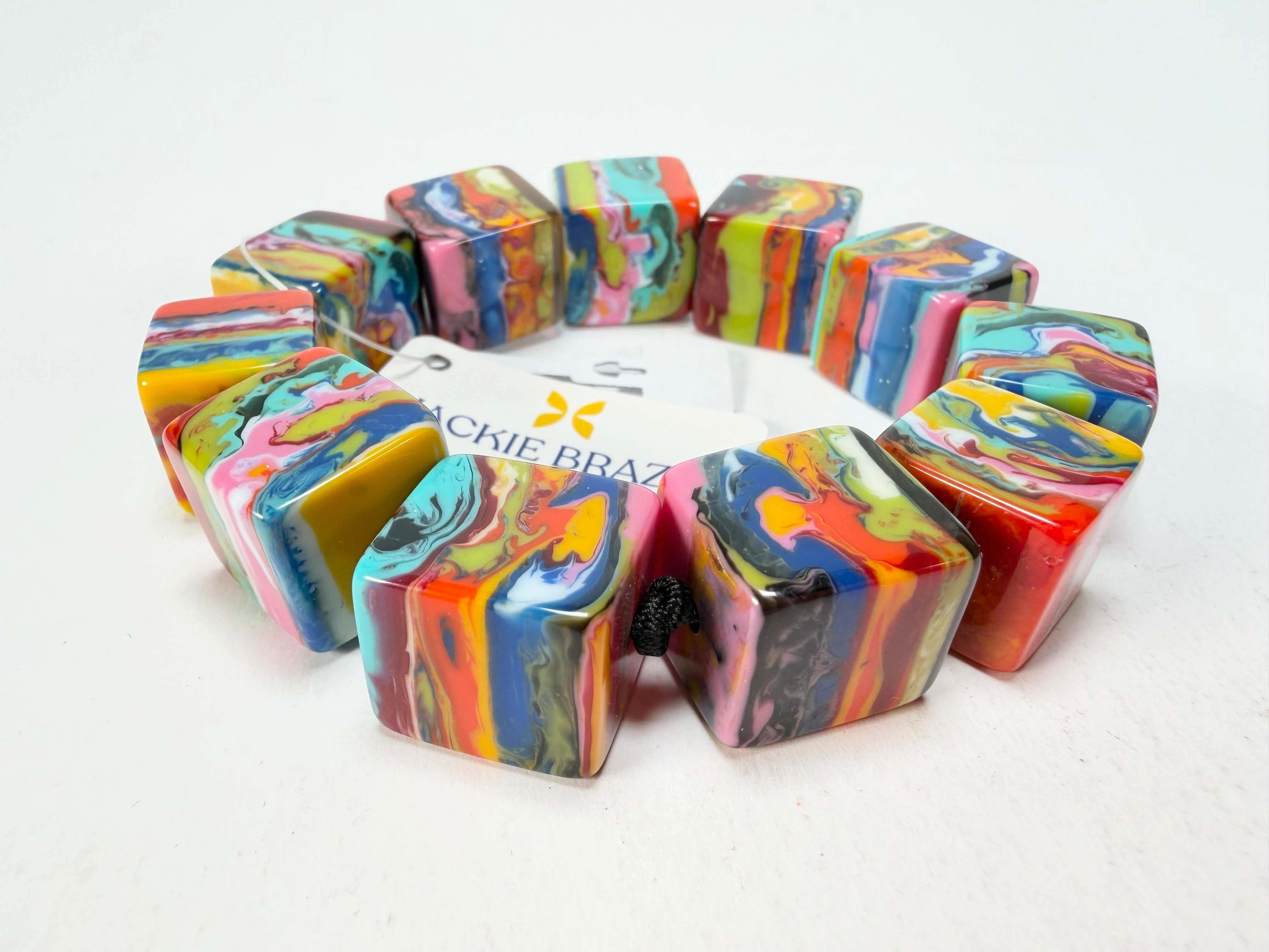 Jackie Brazil "Kandinsky" Liquorice Small Cubes Bracelet ( B0224 )
