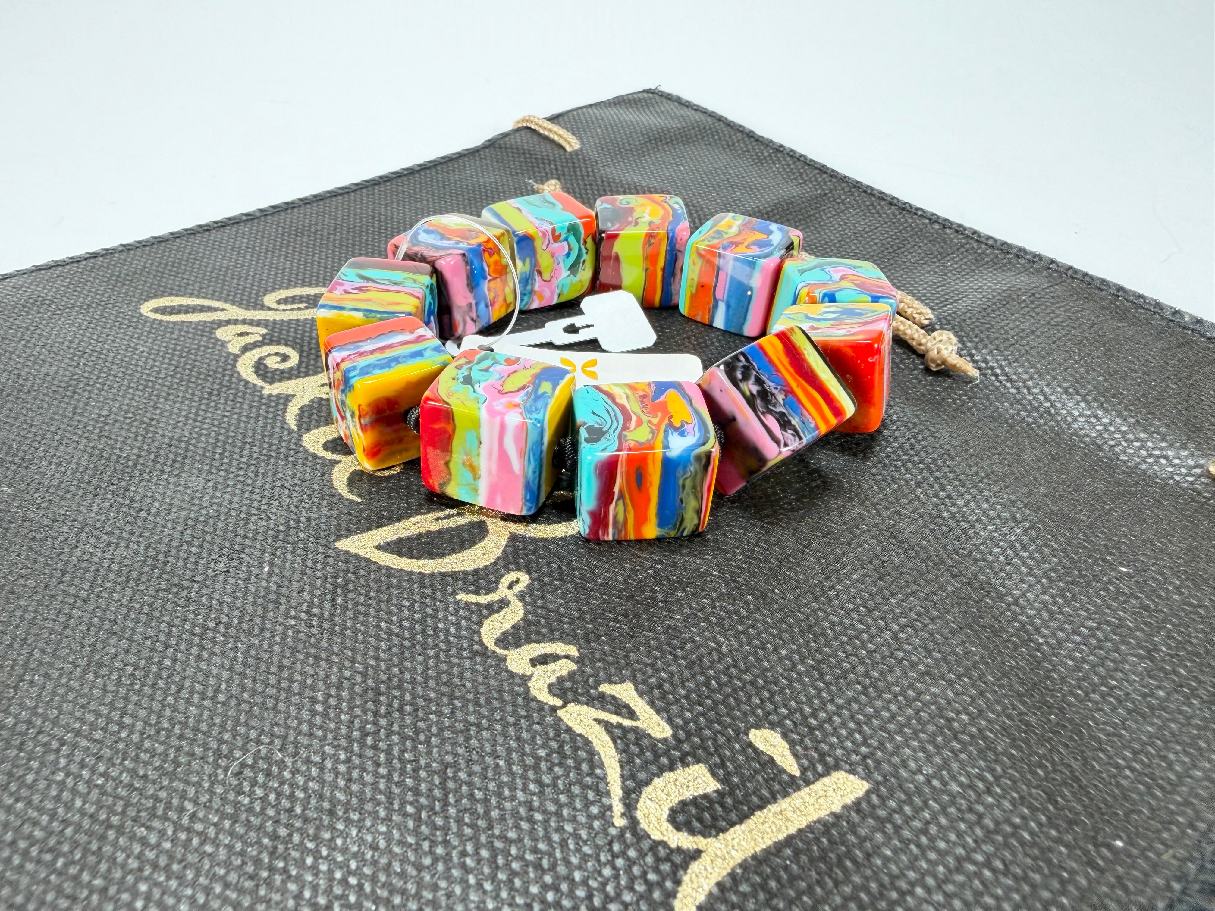 Jackie Brazil "Kandinsky" Liquorice Small Cubes Bracelet ( B0224 )
