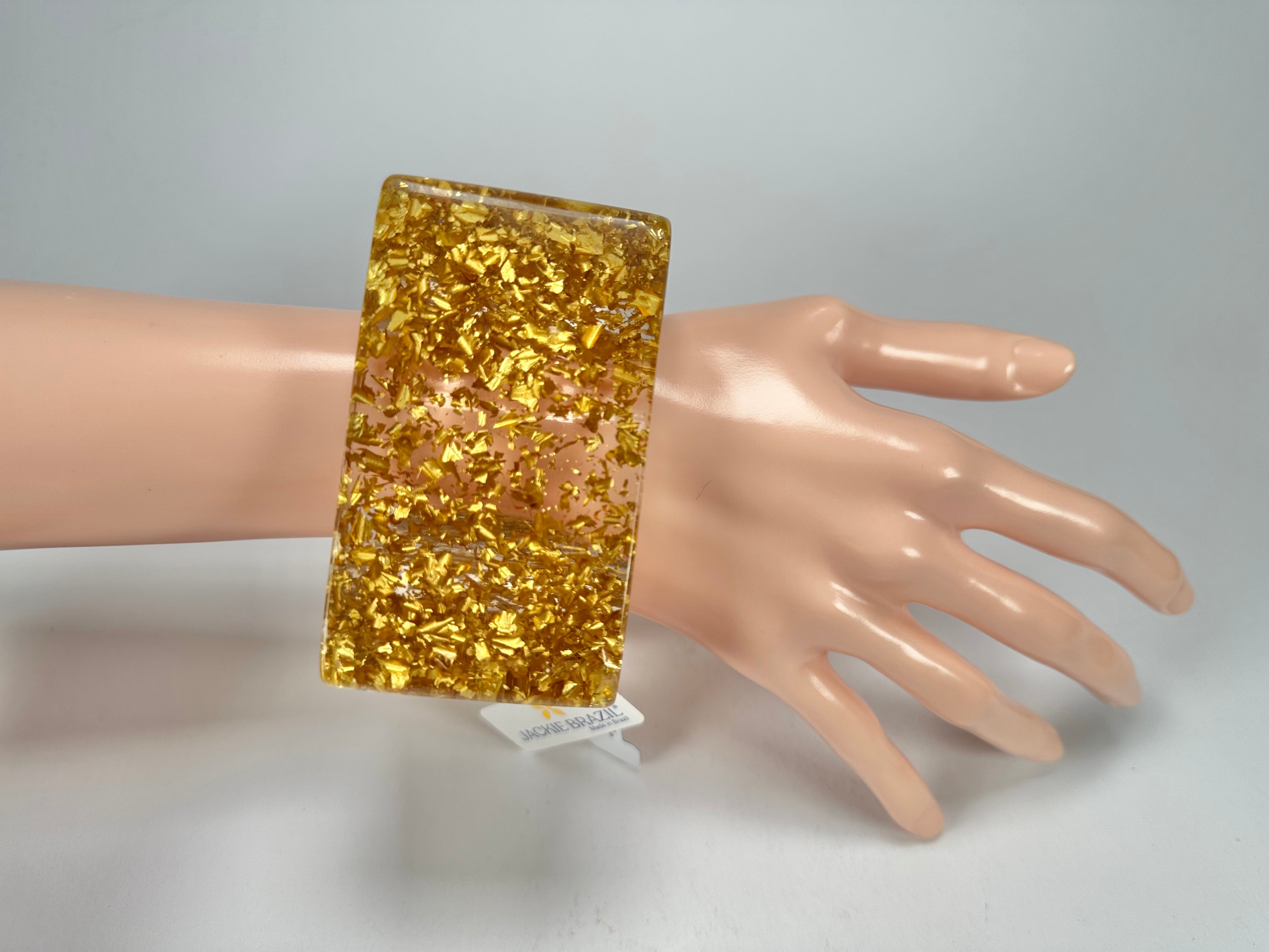 Jackie Brazil "Solid Square" Gold Flakes 5cm Bangle ( B2100 )