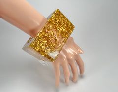 Jackie Brazil "Solid Square" Gold Flakes 5cm Bangle ( B2100 )